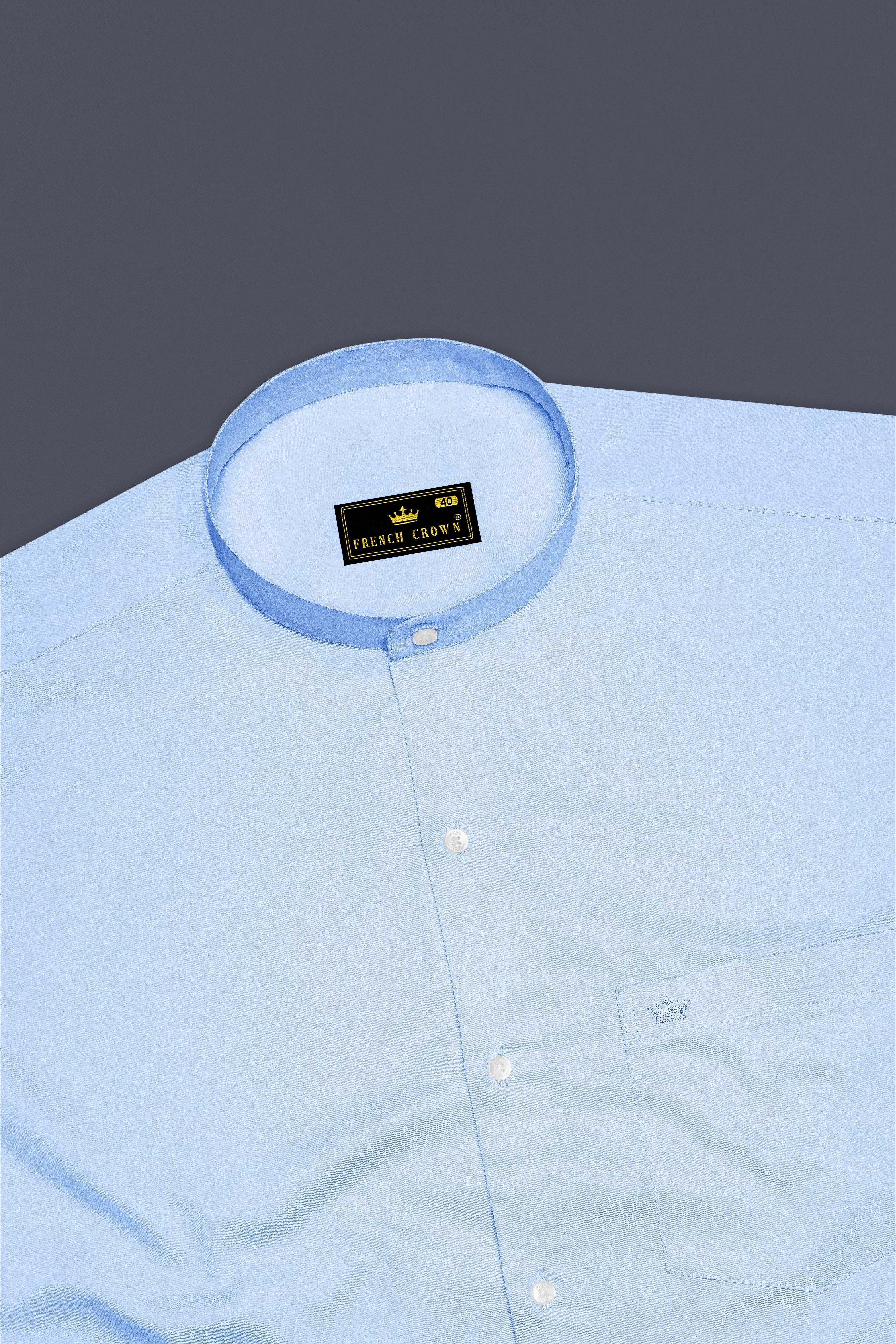 Argento-Steel Blue Subtle Sheen Super Soft Premium Cotton Mandarin Dress Shirt
