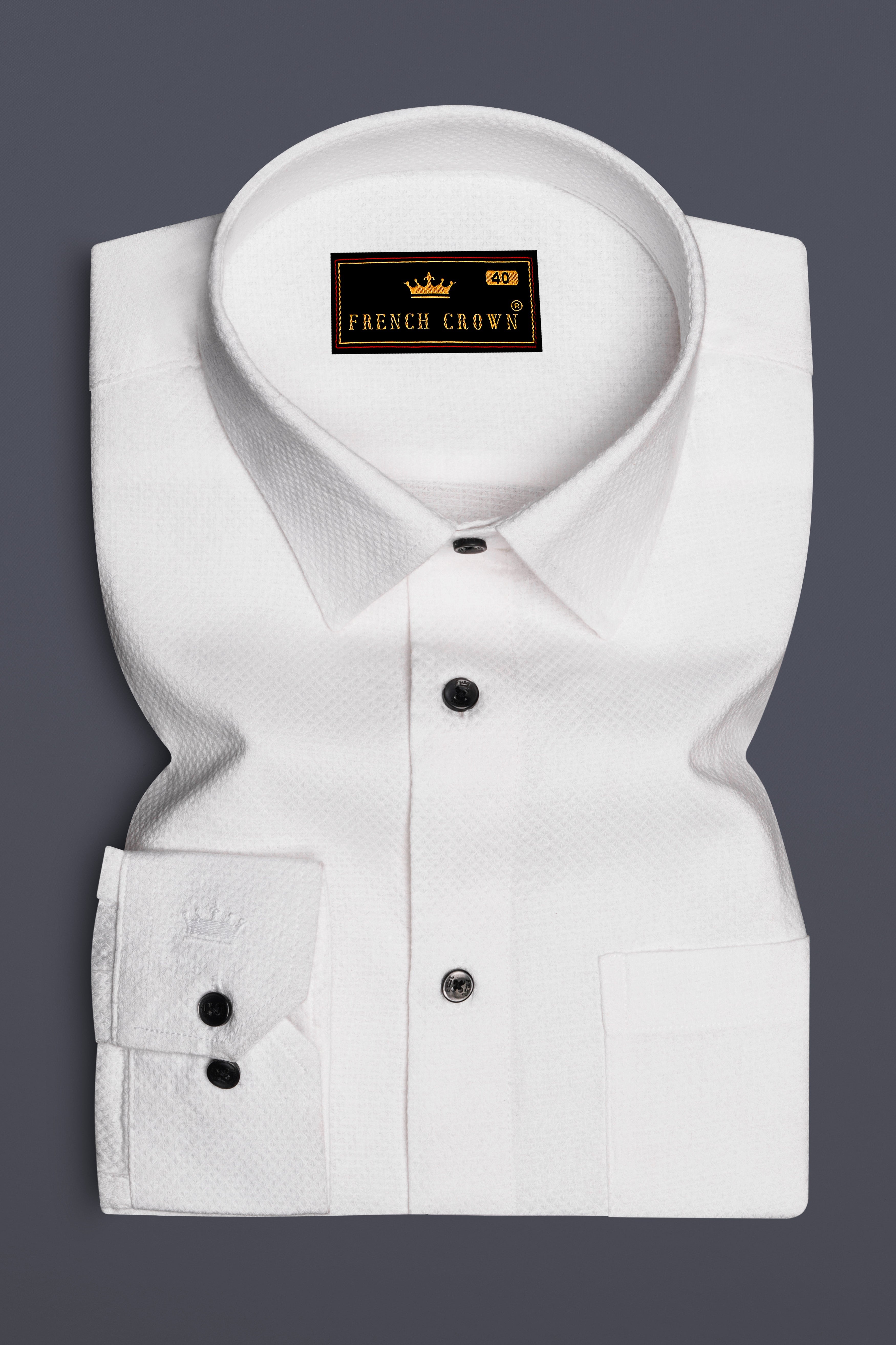 Alboro-Bright White Dobby Textured Premium Giza Cotton Dress Shirt