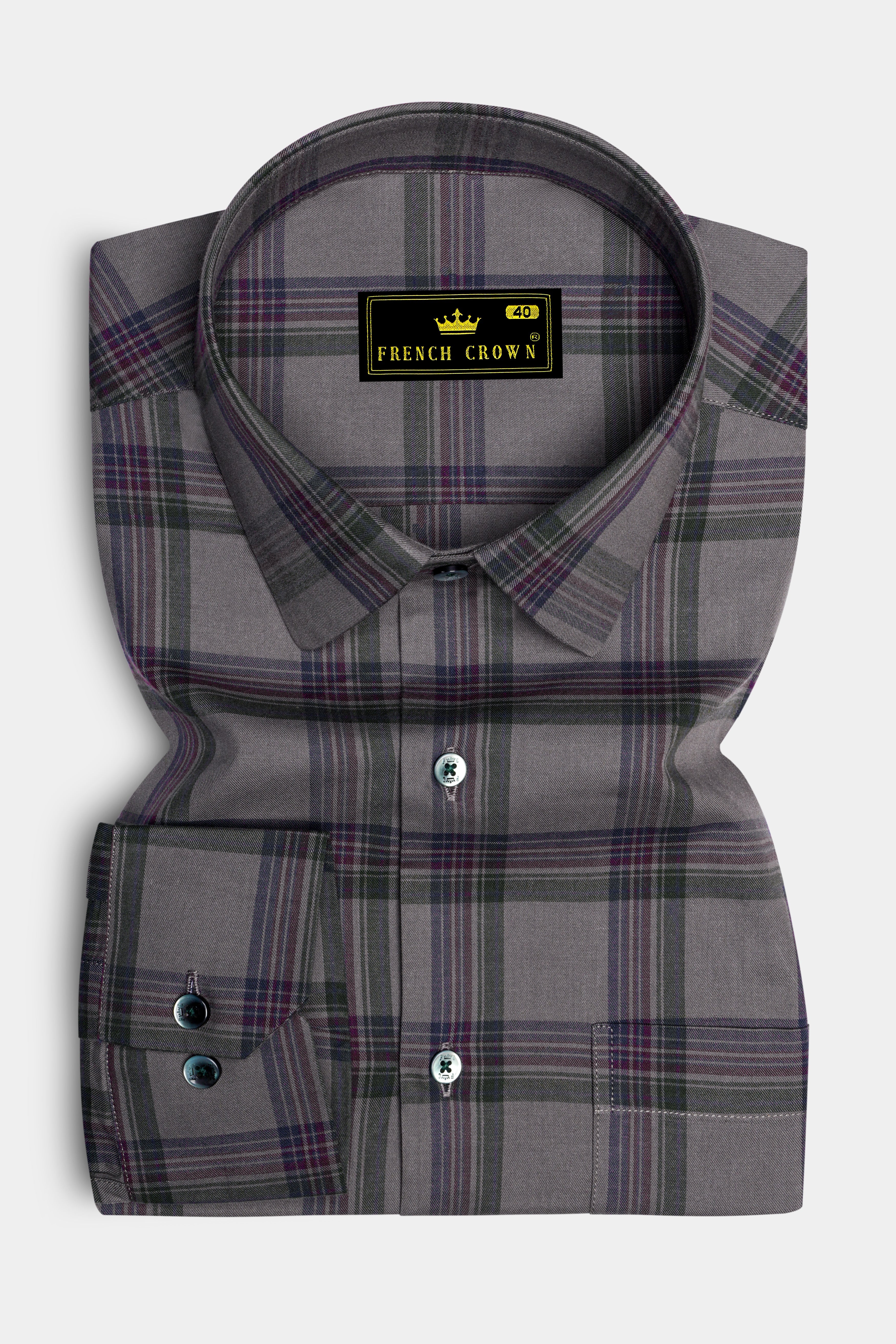 Stormoro-Hurricane Gray Plaid Twill Premium Cotton Semi Formal Shirt