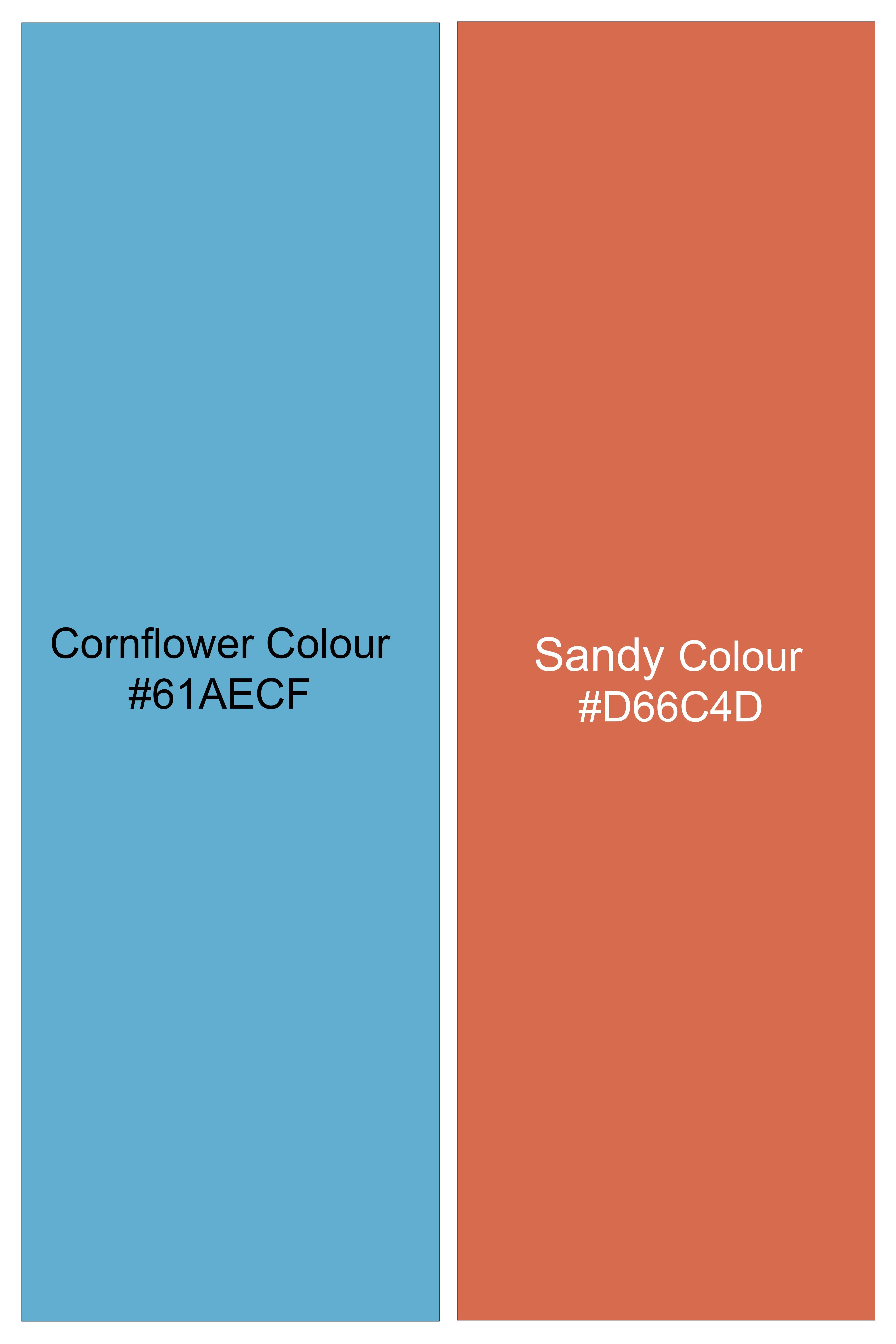 Botanoro-Cornflower Blue And Sandy Orange Floral Vine Jacquard Textured Premium Cotton Semi Formal Shirt