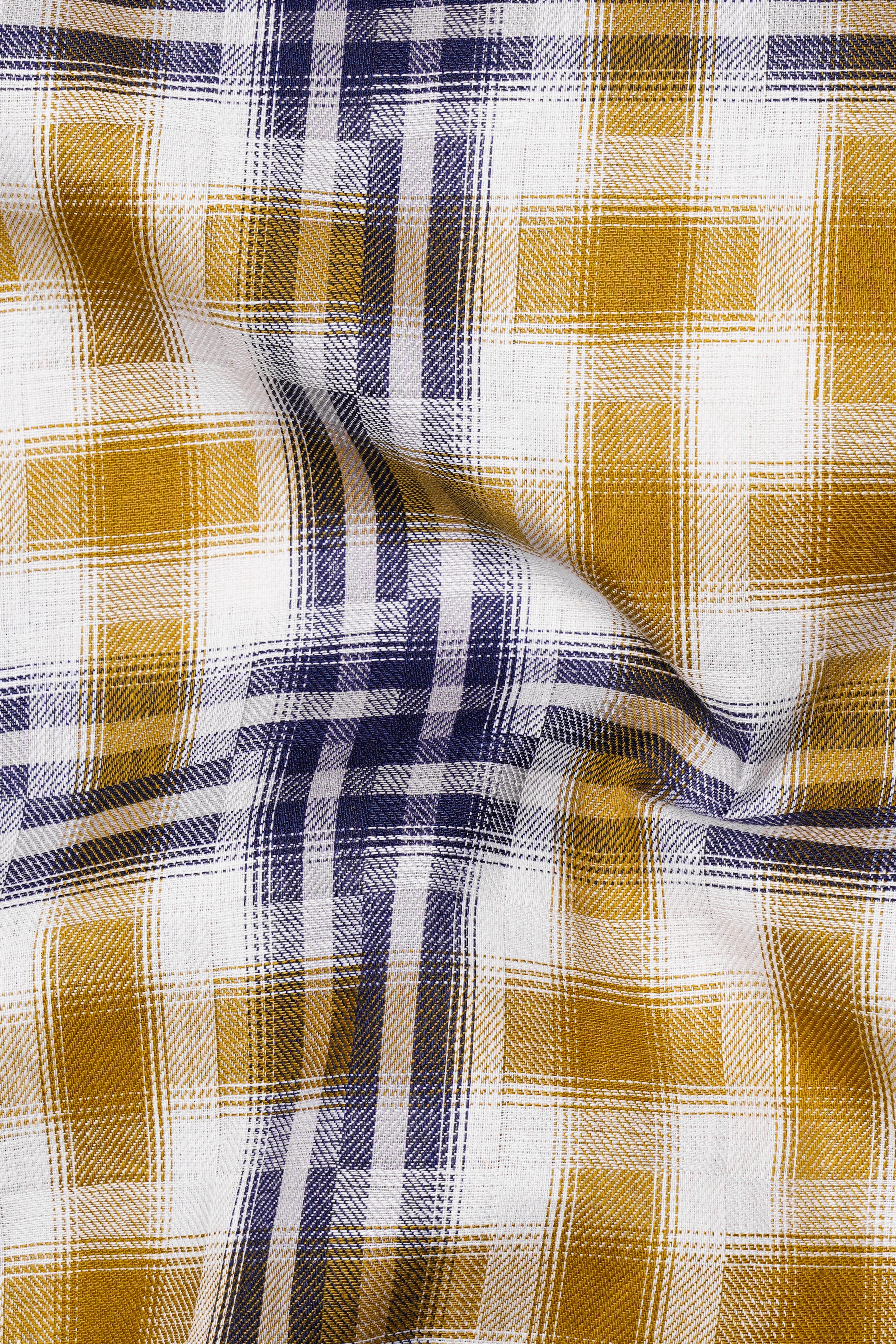 Solvoro-Pirate Yellow And Martinique Blue Plaid Dobby Premium Giza Cotton Casual Shirt