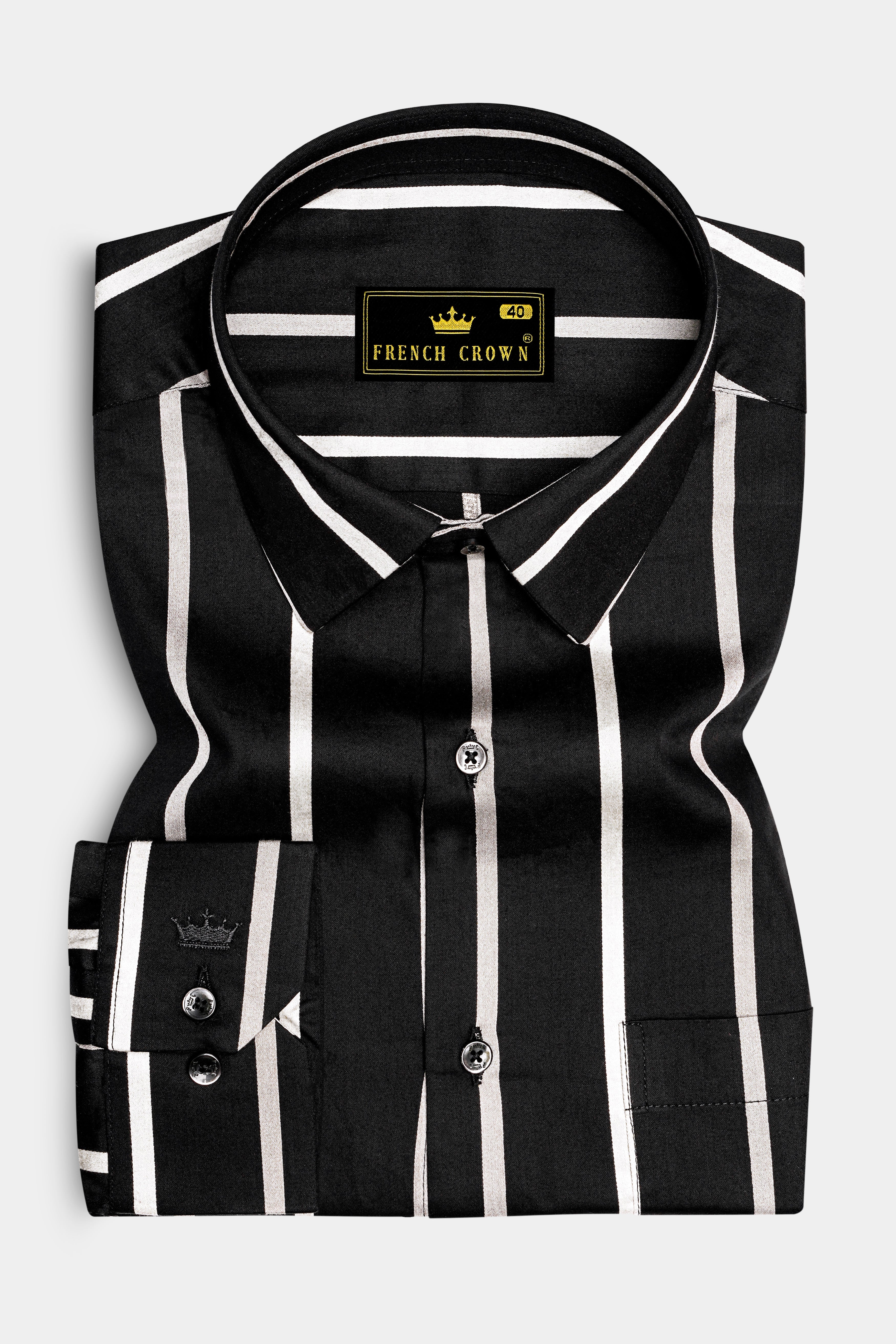 Monaro-Jade Black And Bright White Striped Subtle Sheen Super Soft Premium Cotton Semi Formal Shirt