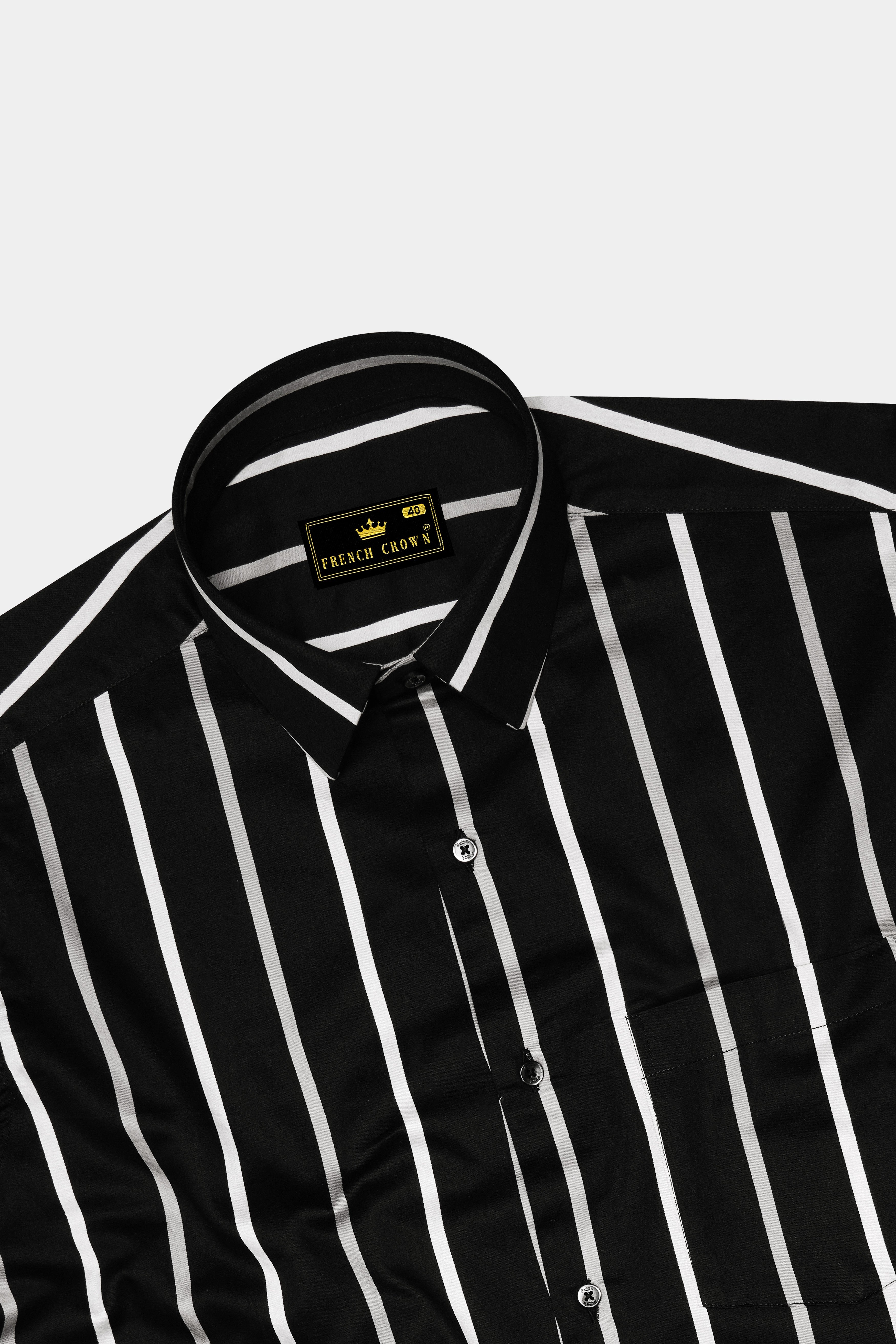 Monaro-Jade Black And Bright White Striped Subtle Sheen Super Soft Premium Cotton Semi Formal Shirt