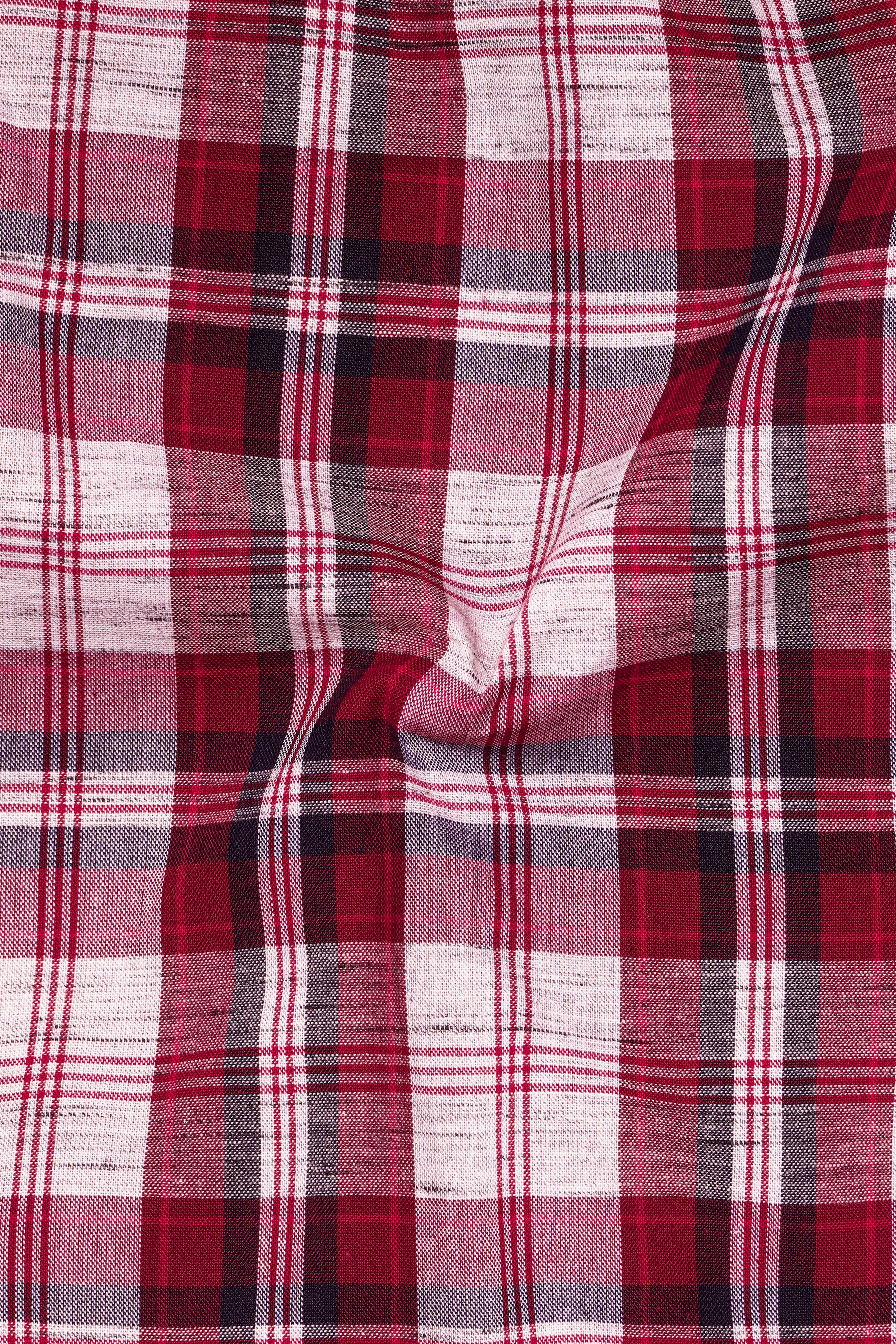 Crimoro-Paprika Red And Bright White Plaid Chambray Premium Cotton Casual Shirt