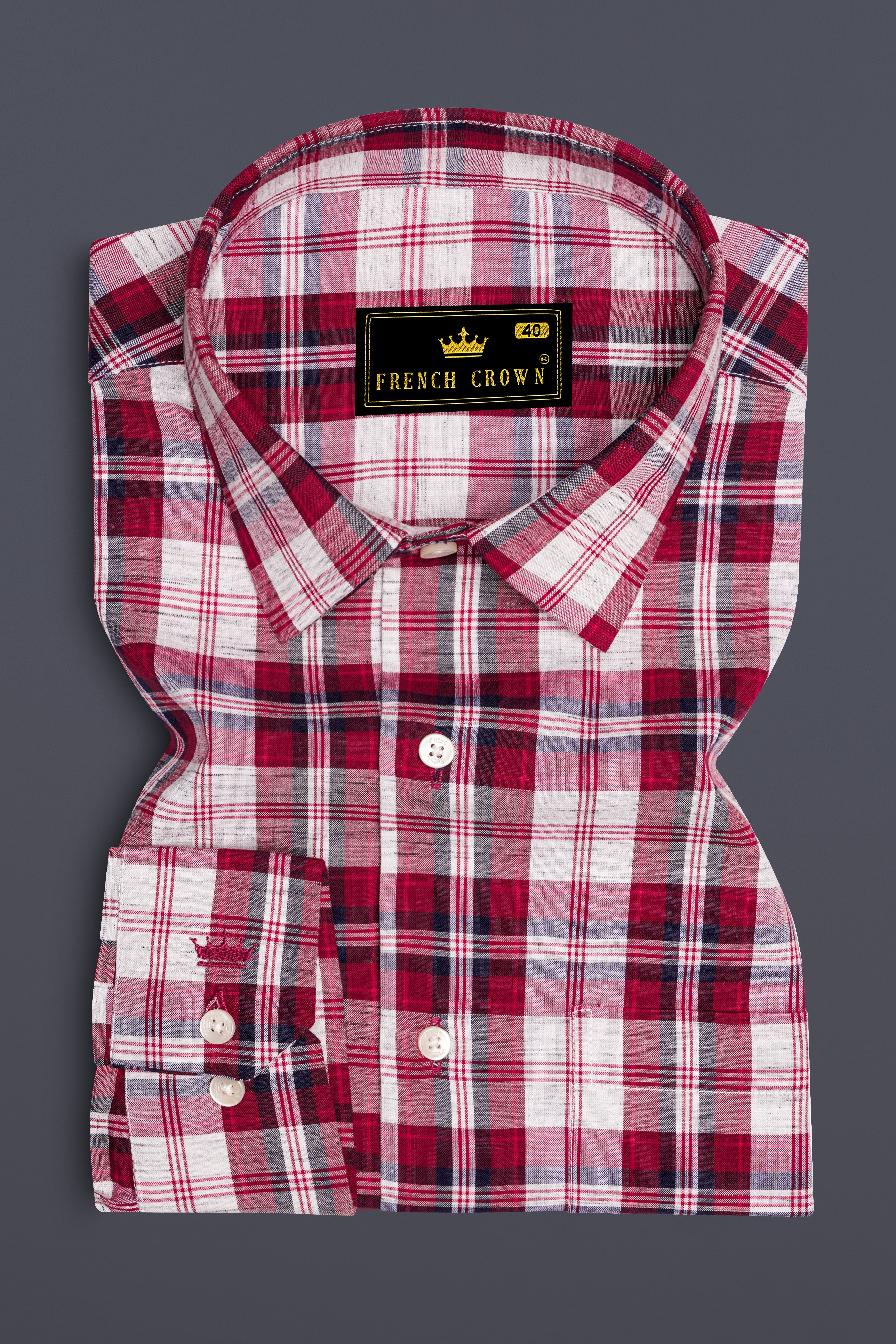 Crimoro-Paprika Red And Bright White Plaid Chambray Premium Cotton Casual Shirt