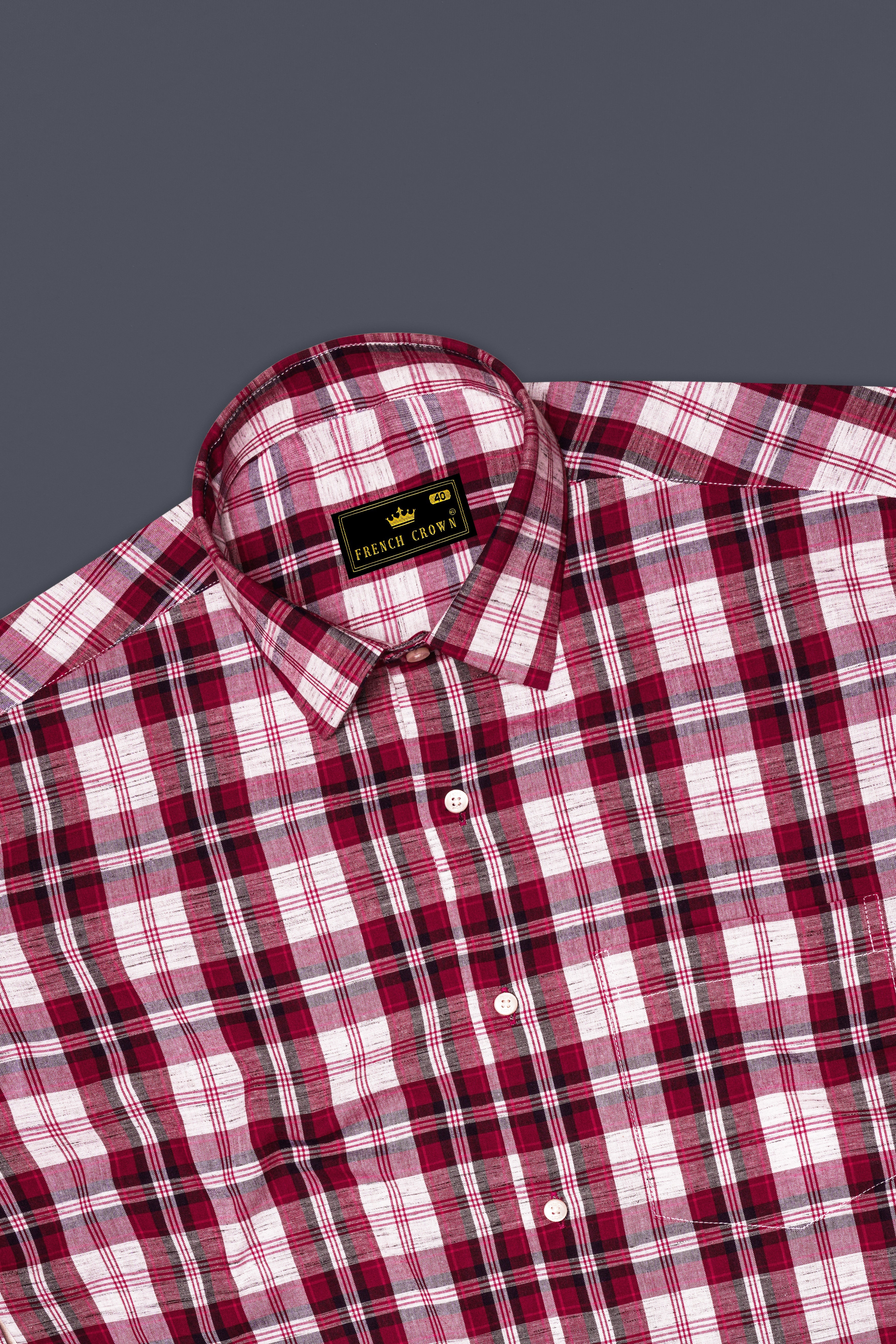 Crimoro-Paprika Red And Bright White Plaid Chambray Premium Cotton Casual Shirt