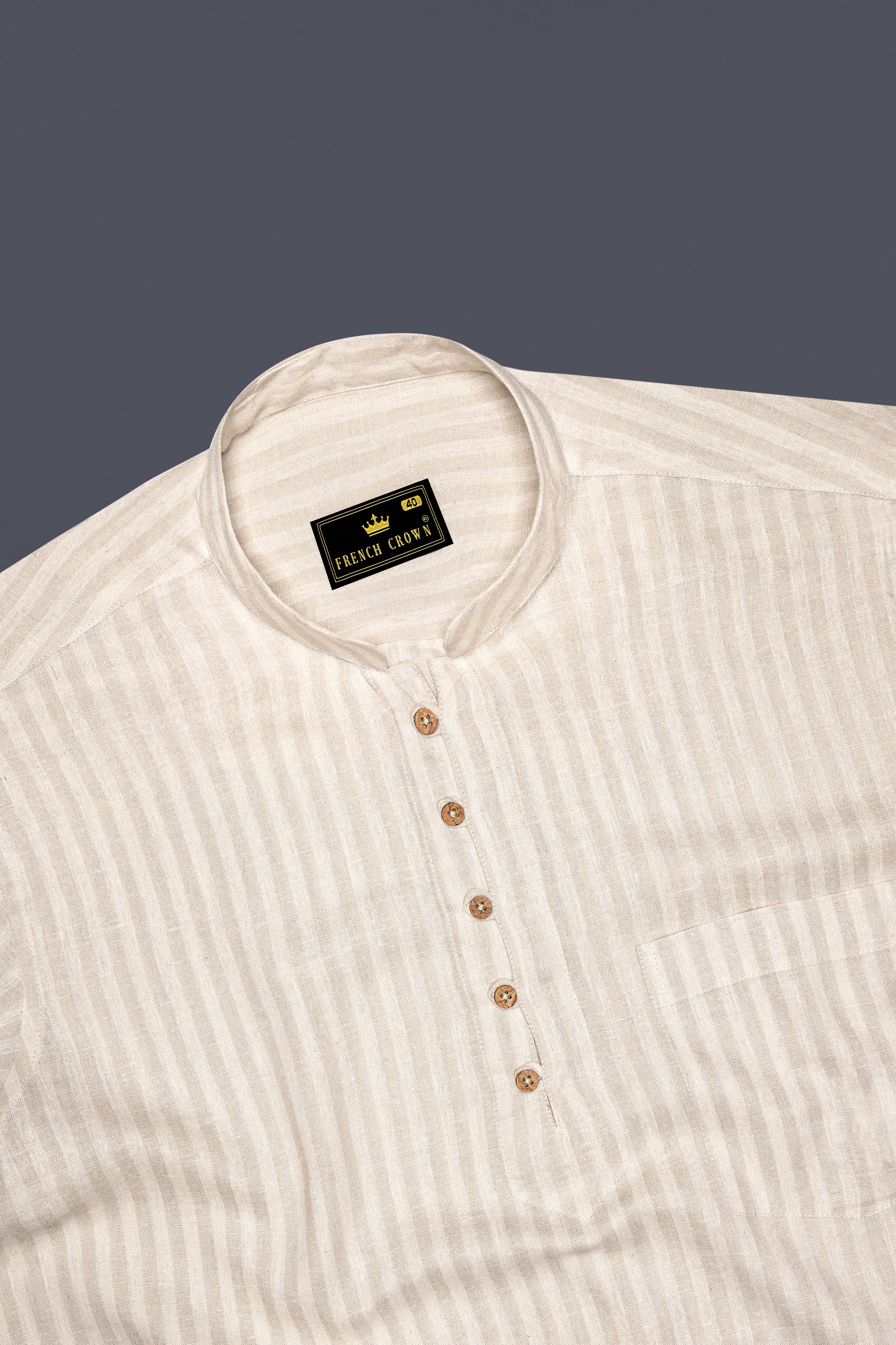 Ivoro-Vanilla Cream Striped Luxurious Linen Casual Kurta Shirt
