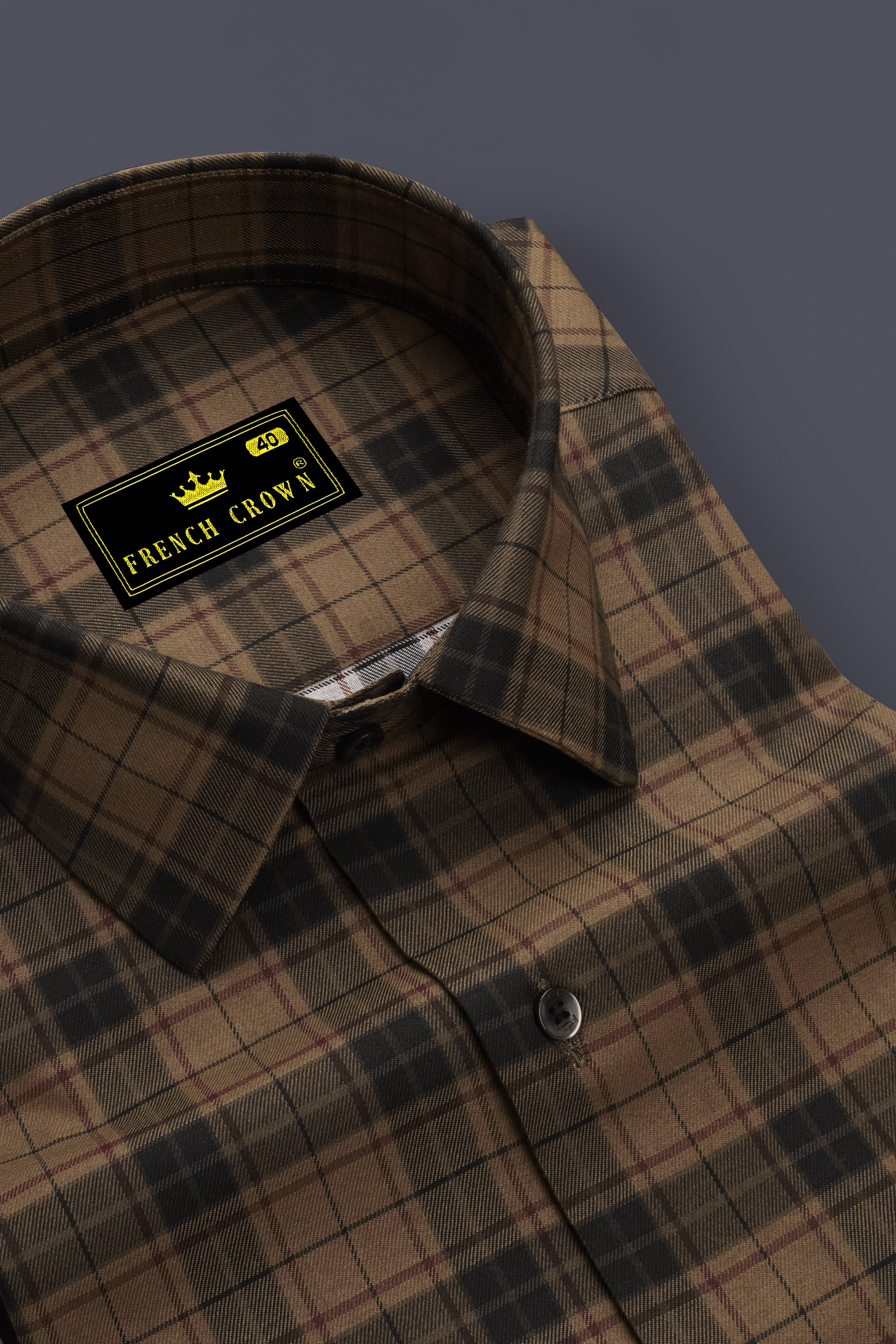Noctaro-Saddle Brown And Rangoon Black Plaid Twill Premium Cotton Casual Shirt