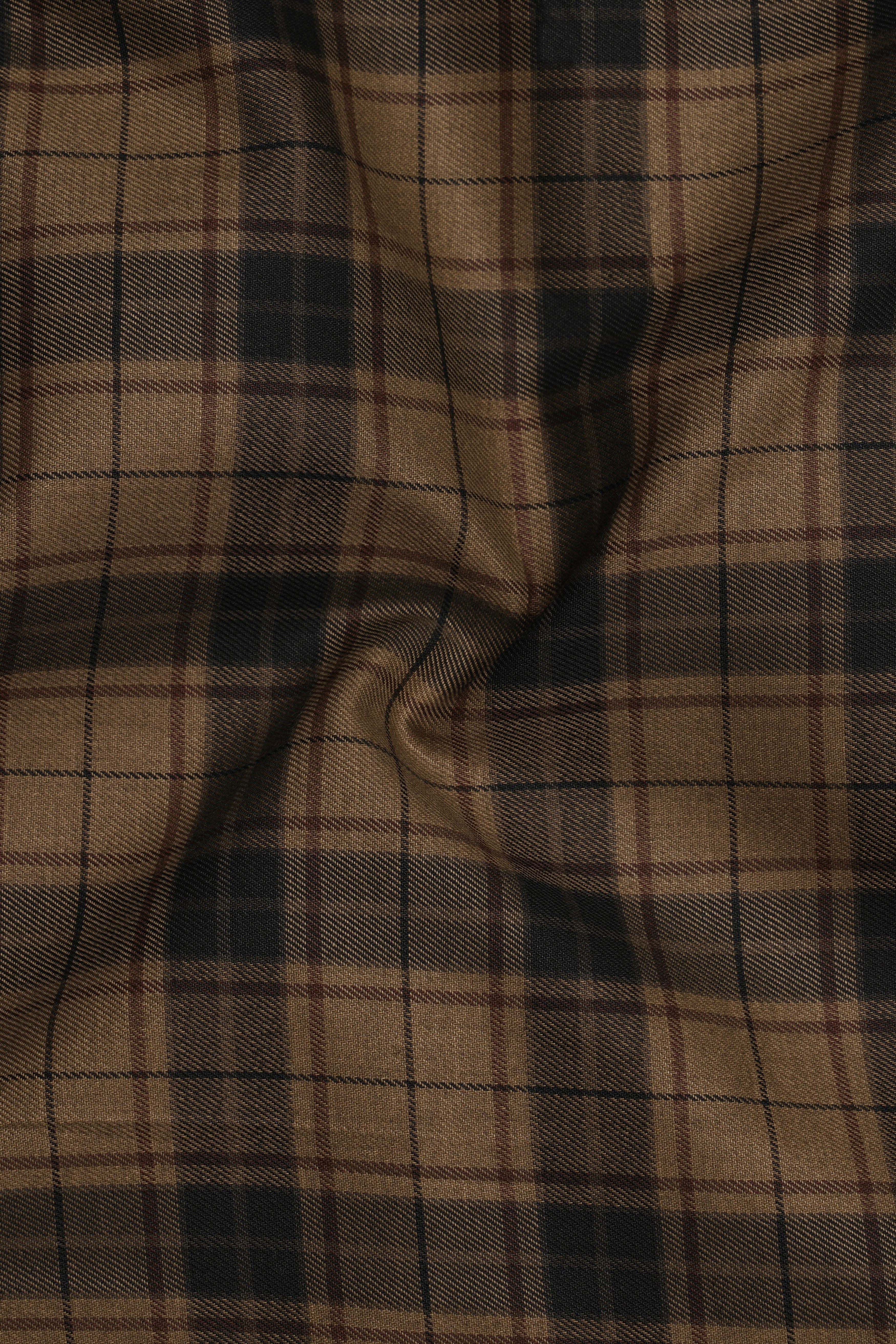 Noctaro-Saddle Brown And Rangoon Black Plaid Twill Premium Cotton Casual Shirt