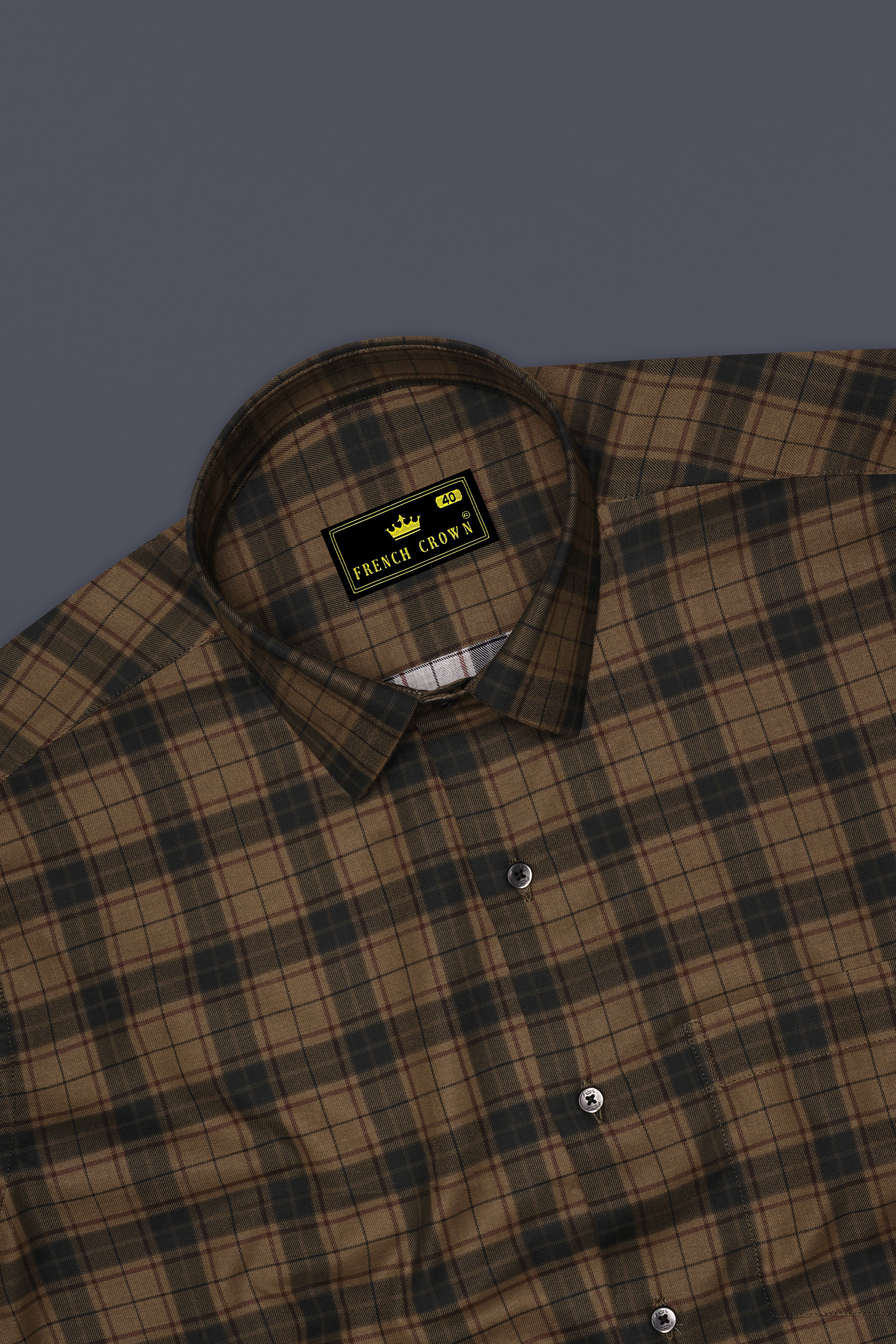 Noctaro-Saddle Brown And Rangoon Black Plaid Twill Premium Cotton Casual Shirt