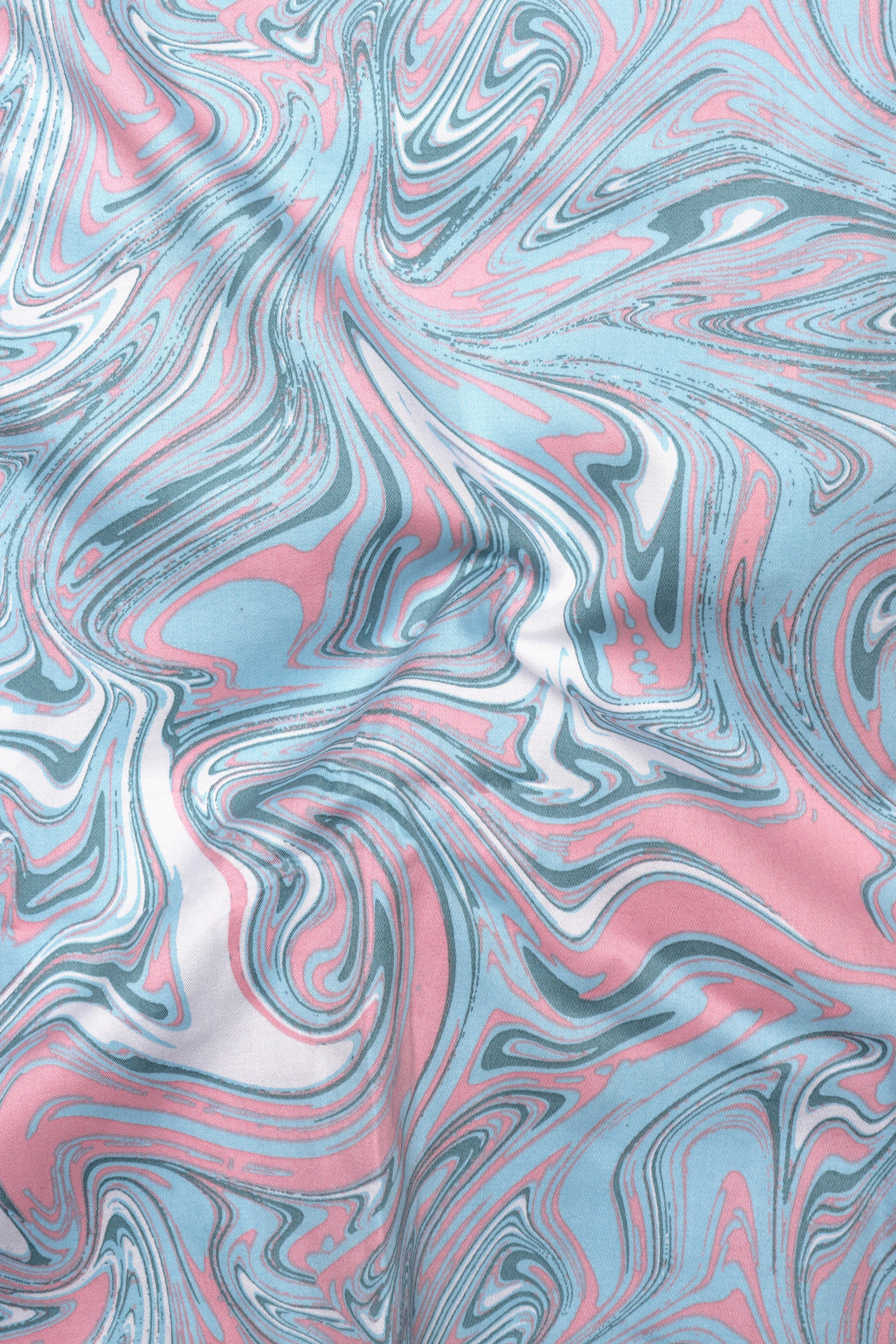 Swiroro-Horizon Blue And Blossom Pink Marble Swirl Printed Subtle Sheen Super Soft Premium Cotton Casual Kurta Shirt