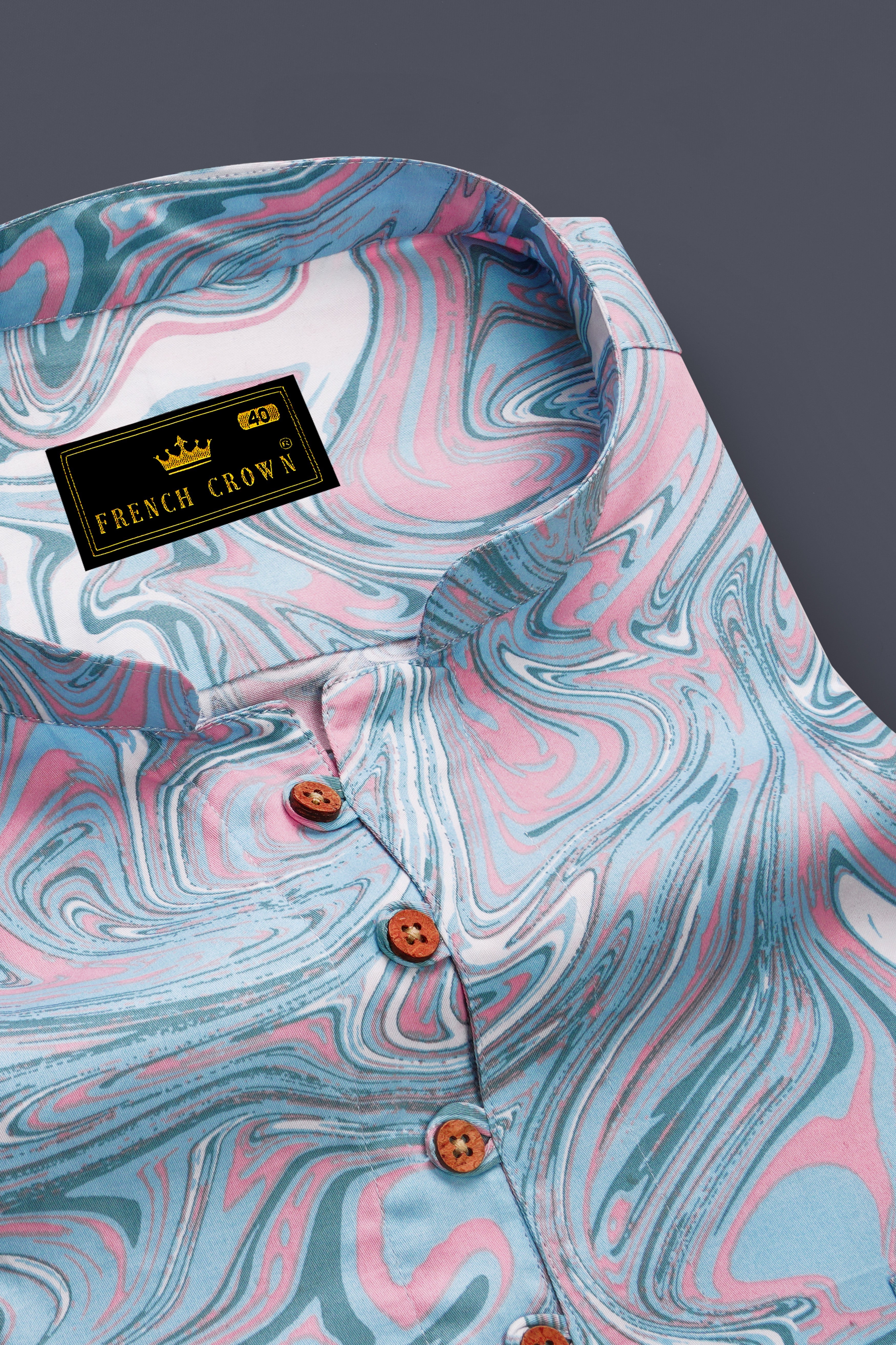 Swiroro-Horizon Blue And Blossom Pink Marble Swirl Printed Subtle Sheen Super Soft Premium Cotton Casual Kurta Shirt