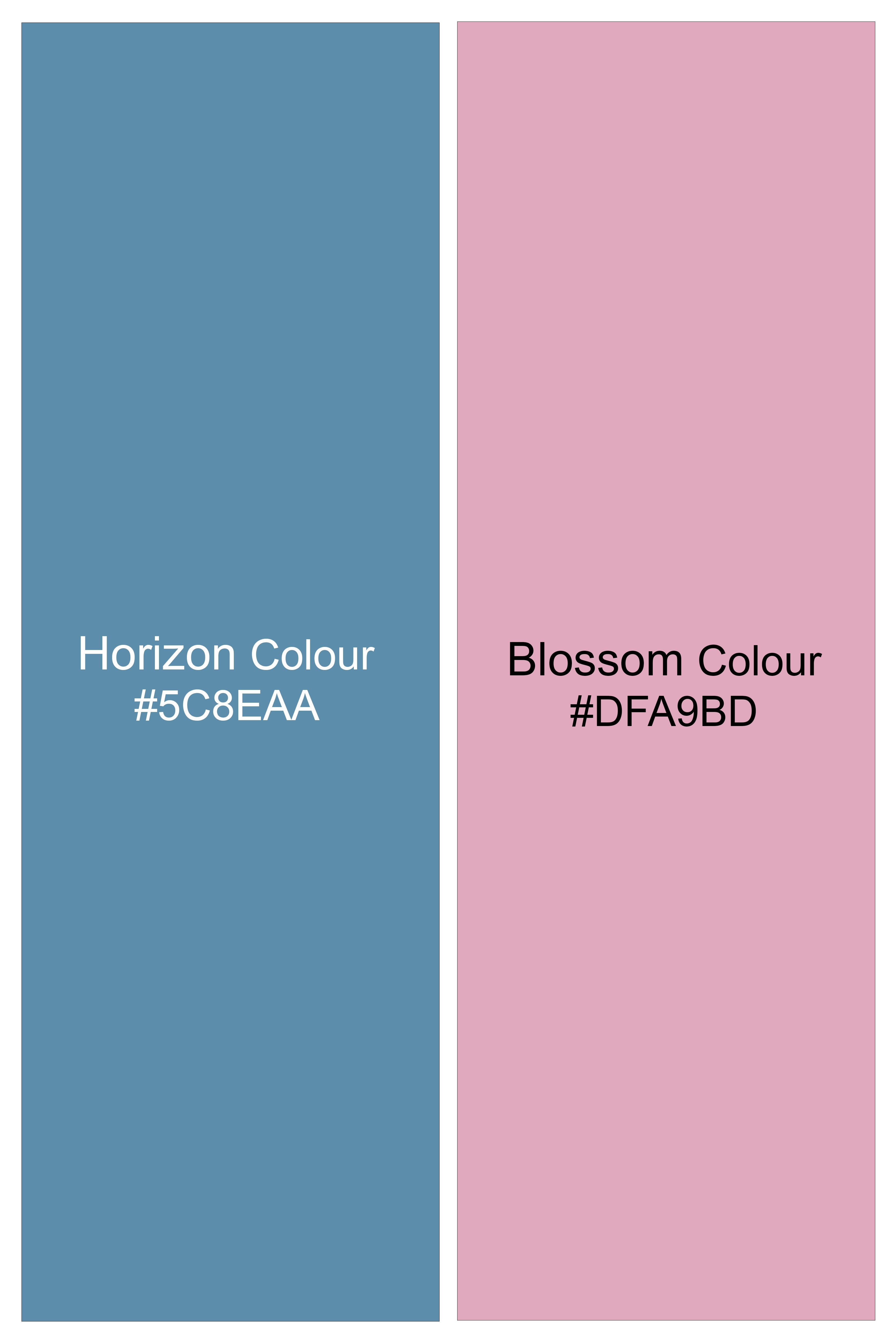 Swiroro-Horizon Blue And Blossom Pink Marble Swirl Printed Subtle Sheen Super Soft Premium Cotton Casual Kurta Shirt