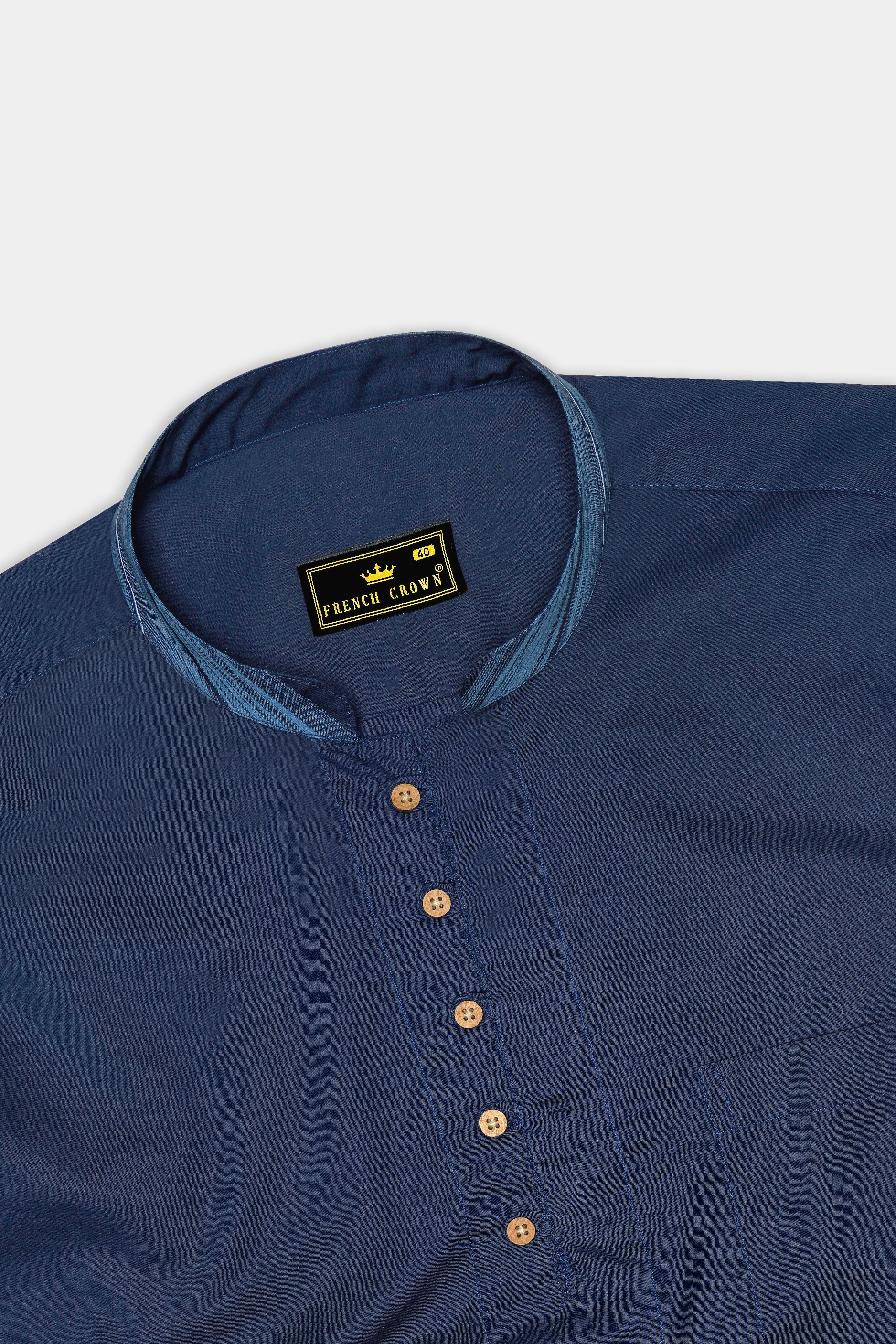 Aurenav-Navy Blue Subtle Sheen Super Soft Premium Cotton Casual Kurta Shirt