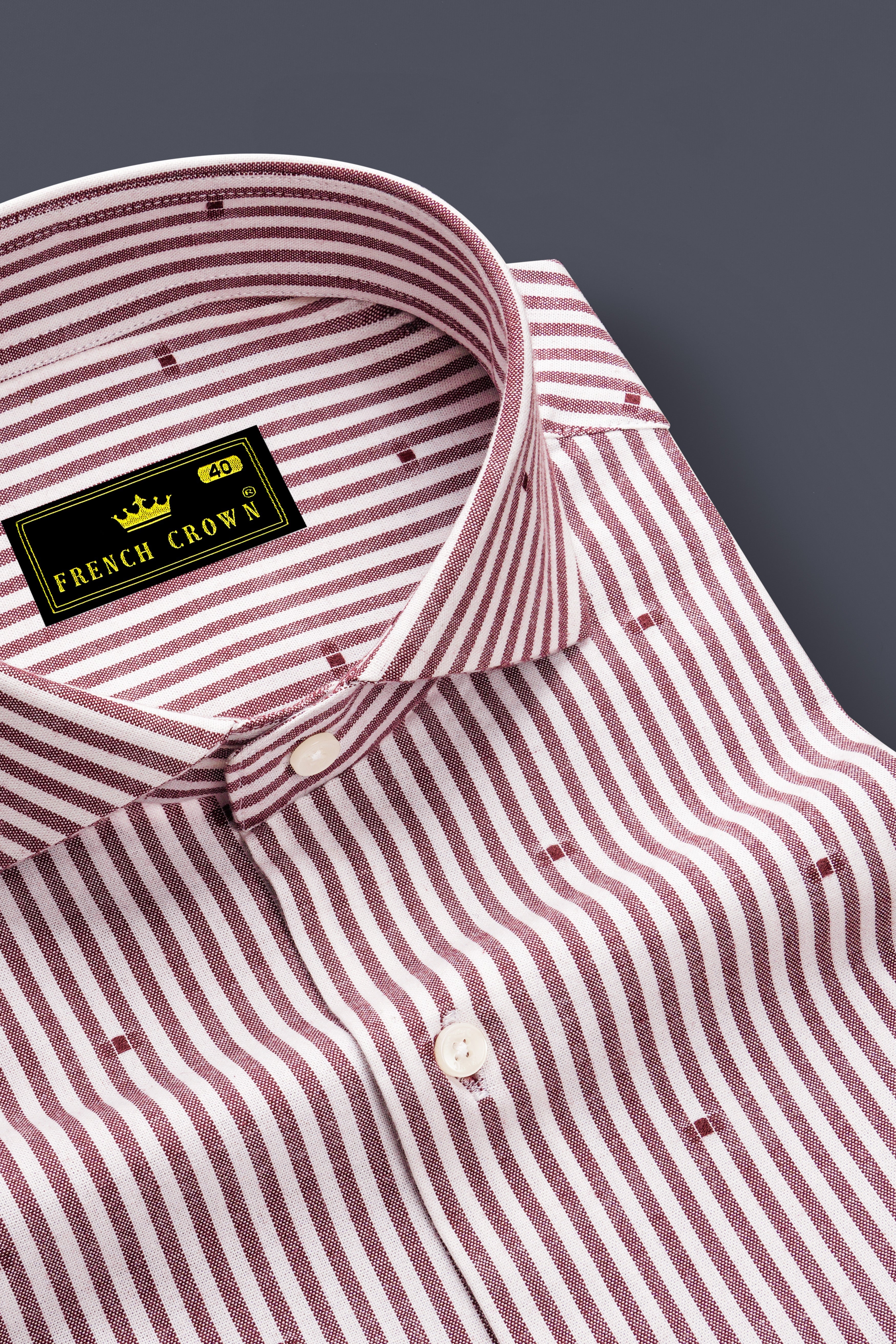 Scarvoro-Congo Red And Bright White Striped Dobby Premium Giza Cotton Dress Shirt