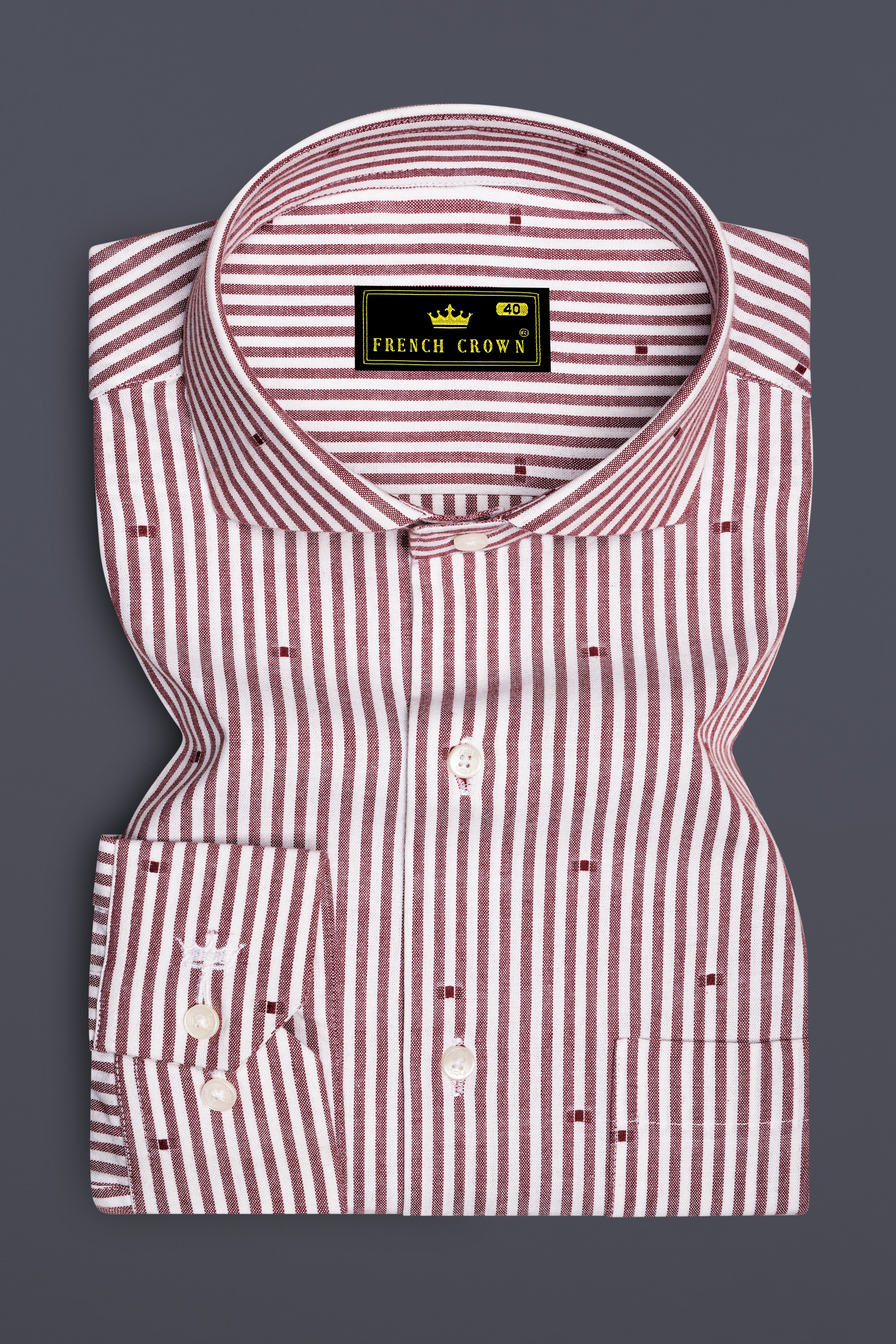 Scarvoro-Congo Red And Bright White Striped Dobby Premium Giza Cotton Dress Shirt
