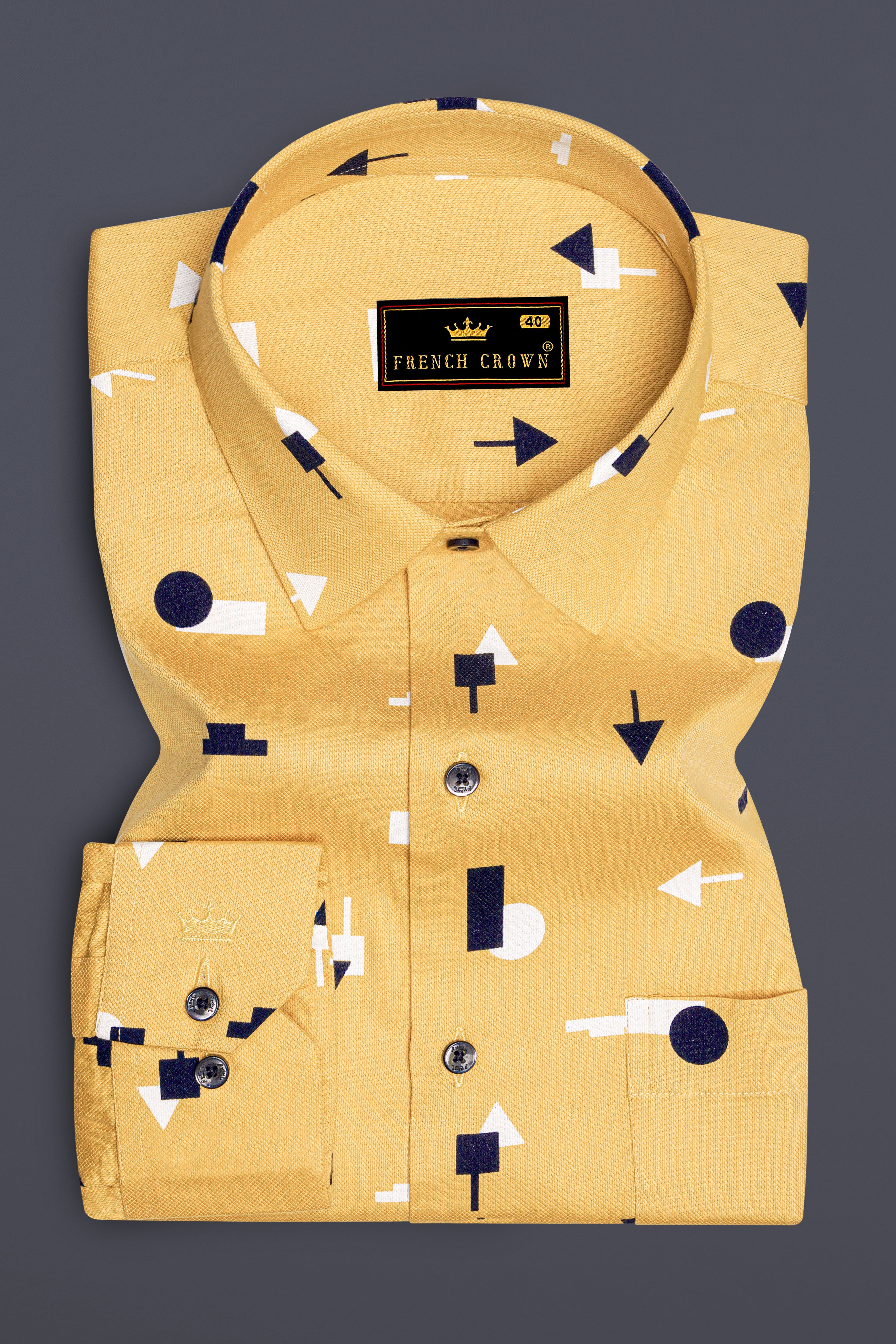 Auresol-Rob Roy Yellow And Indigo Blue Printed Dobby Premium Giza Cotton Casual Shirt