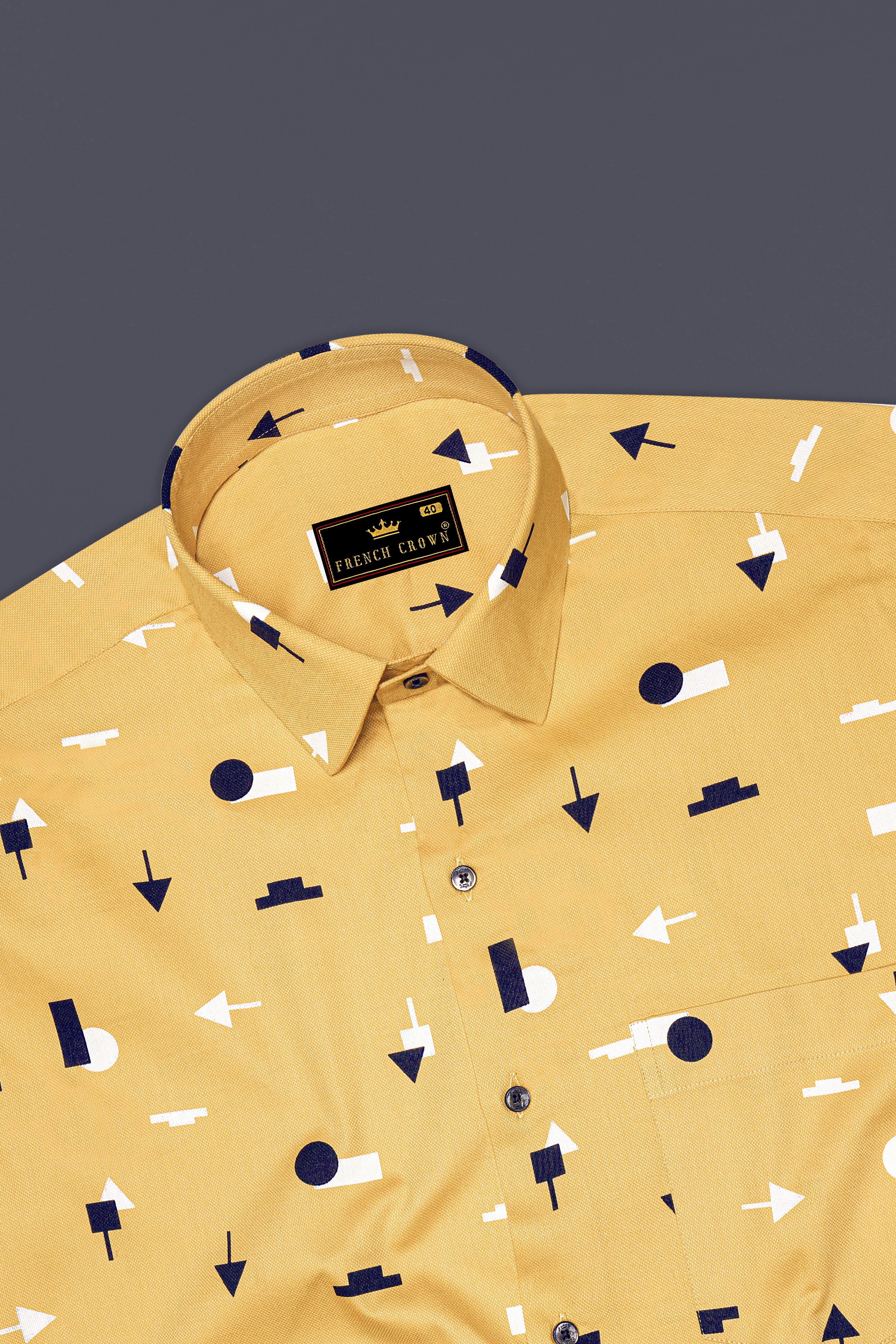 Auresol-Rob Roy Yellow And Indigo Blue Printed Dobby Premium Giza Cotton Casual Shirt