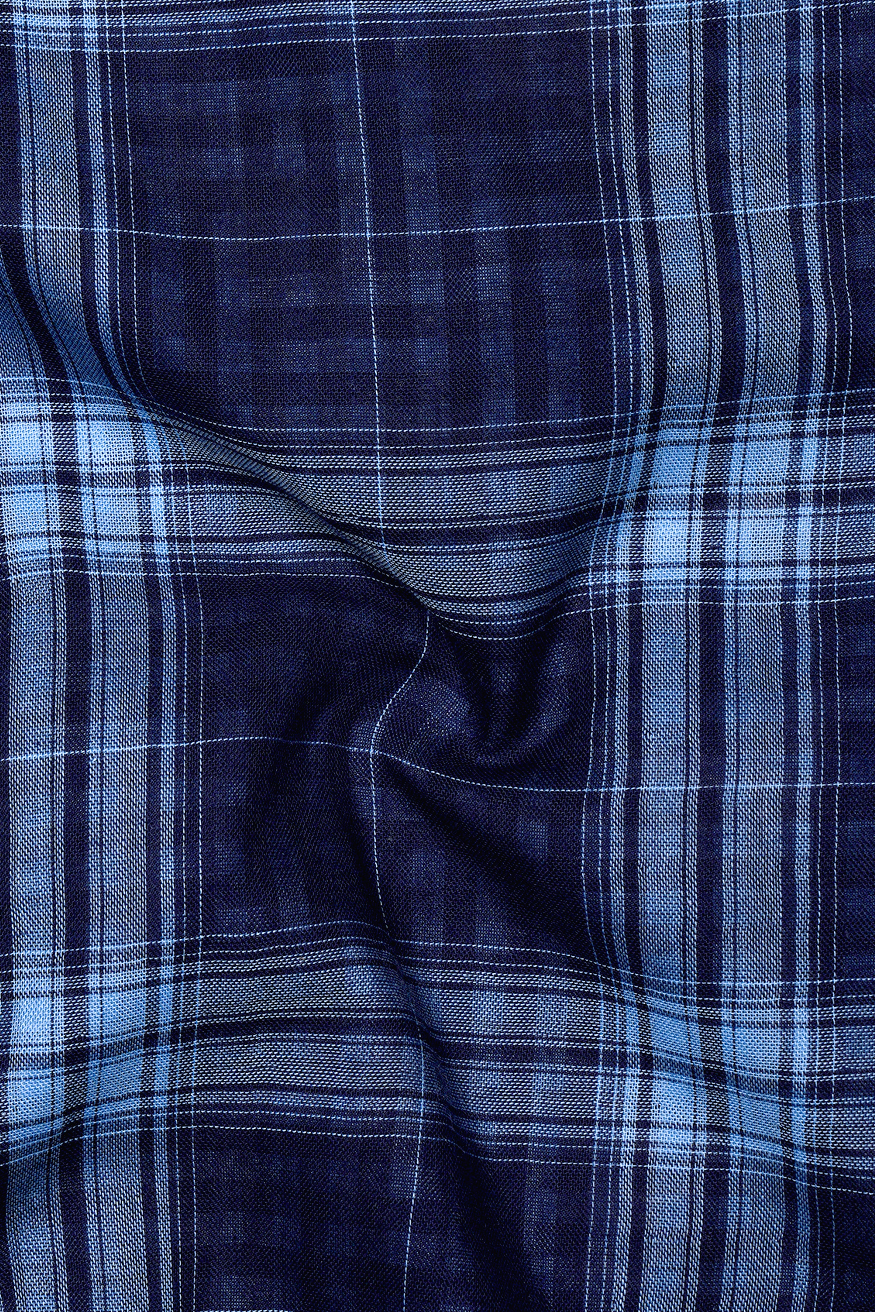 Marino-Haiti Blue Plaid Twill Premium Cotton Casual Shirt