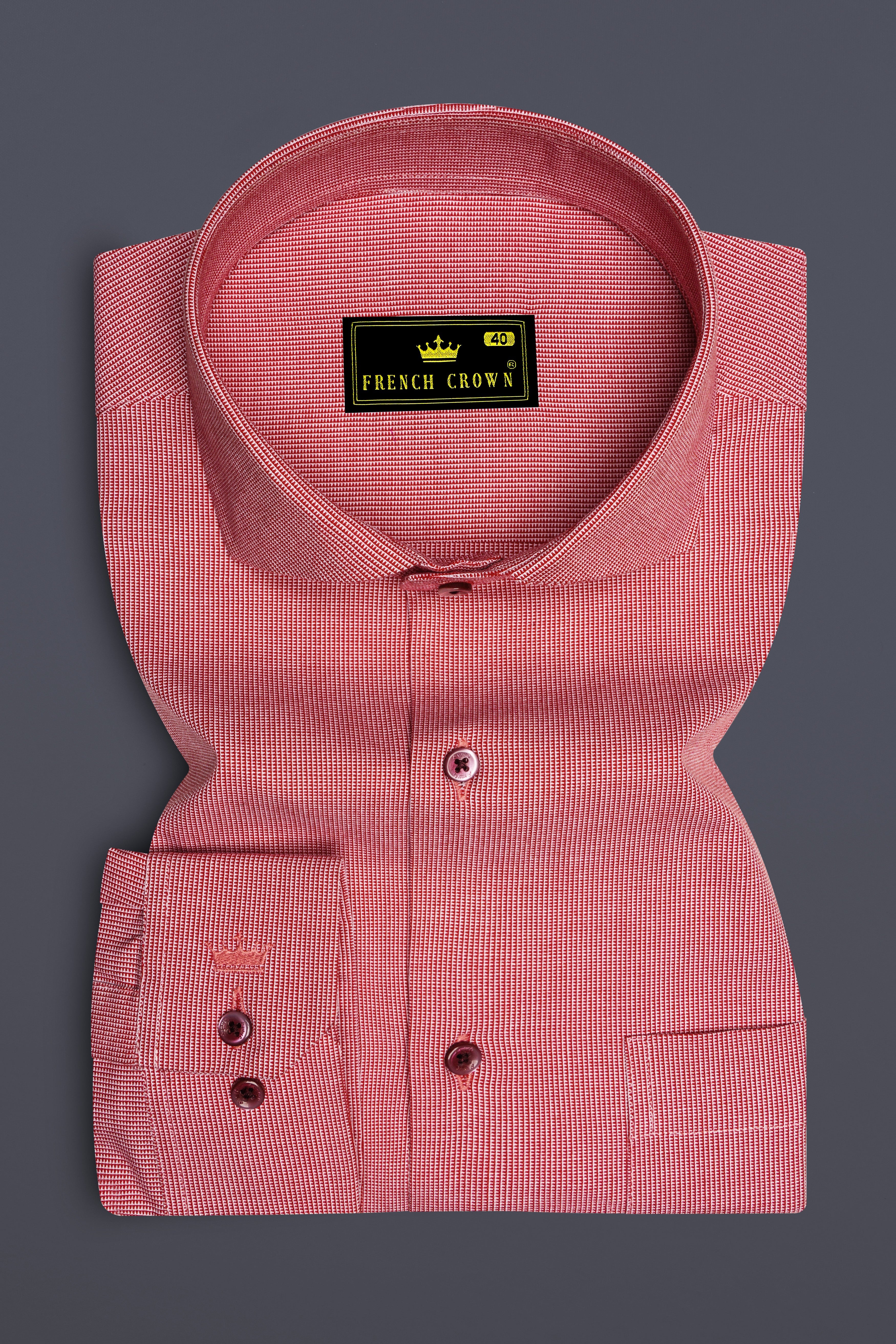Imperio-Roman Red Dobby Textured Premium Giza Cotton Dress Shirt