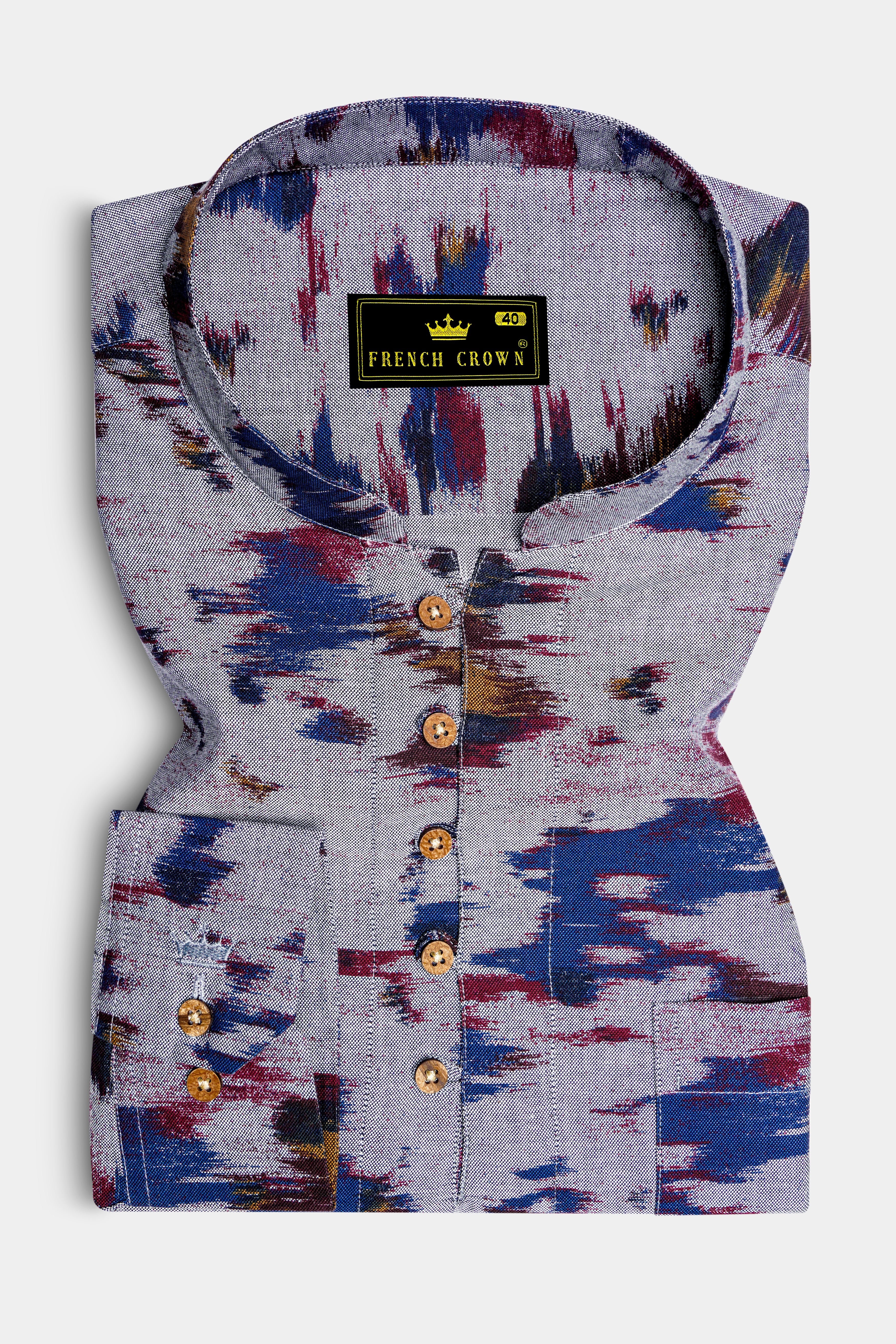 Nebulor-Mountain Mist Gray And San Juan Blue Printed Oxford Premium Cotton Casual Kurta Shirt