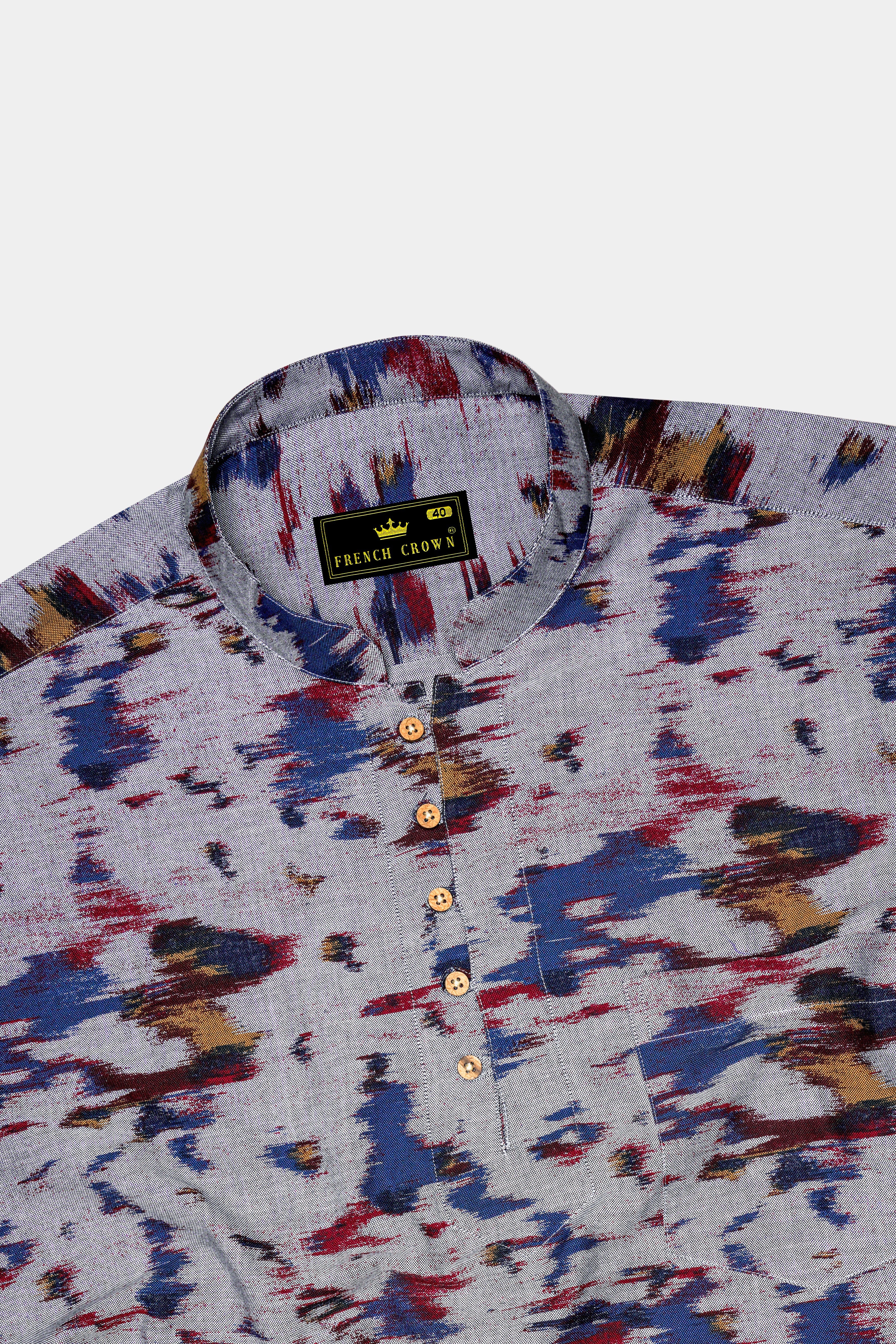 Nebulor-Mountain Mist Gray And San Juan Blue Printed Oxford Premium Cotton Casual Kurta Shirt