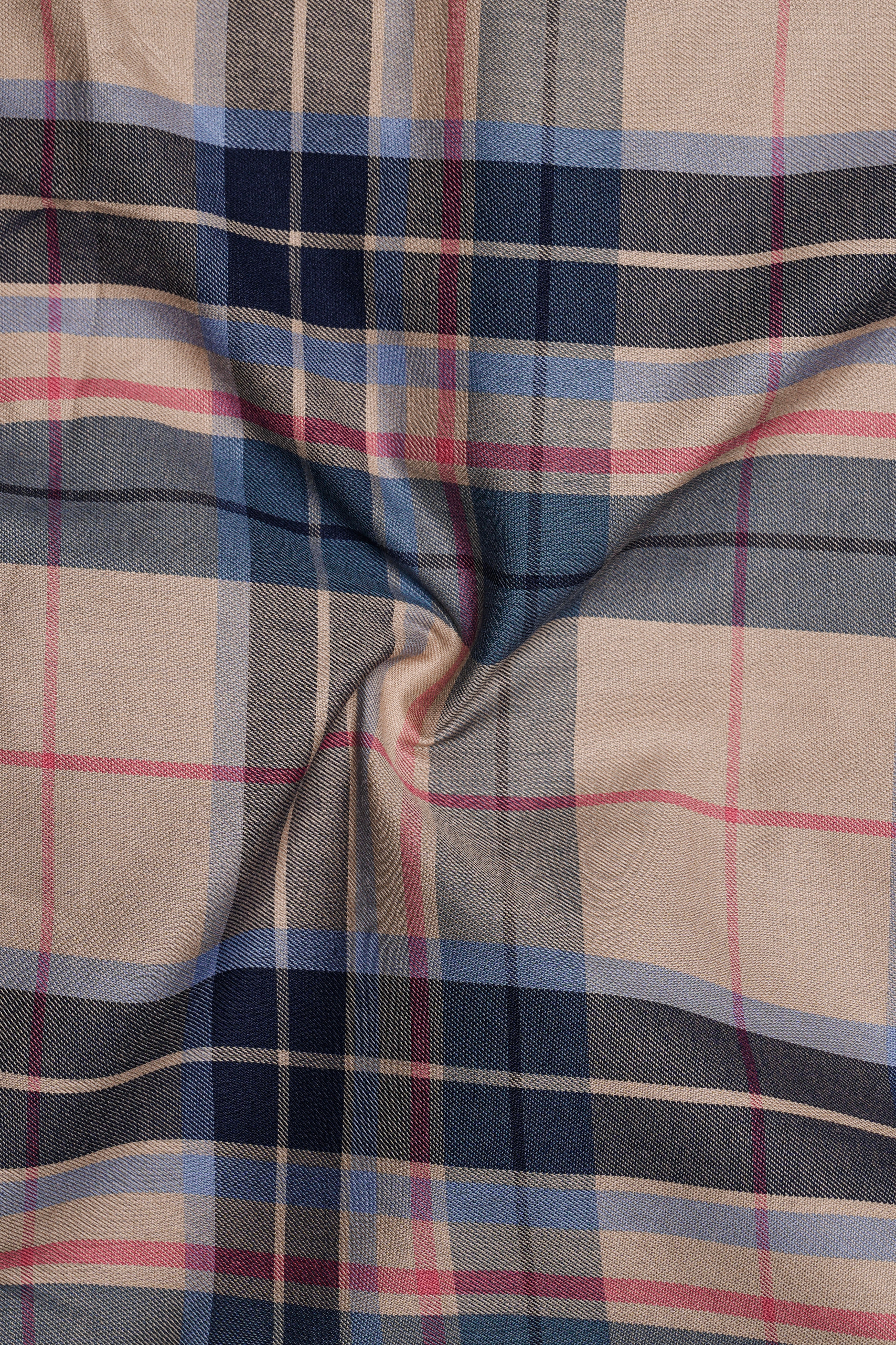 Opulor-Midnight Blue And Sandrift Cream Plaid Twill Premium Cotton Semi Formal Shirt