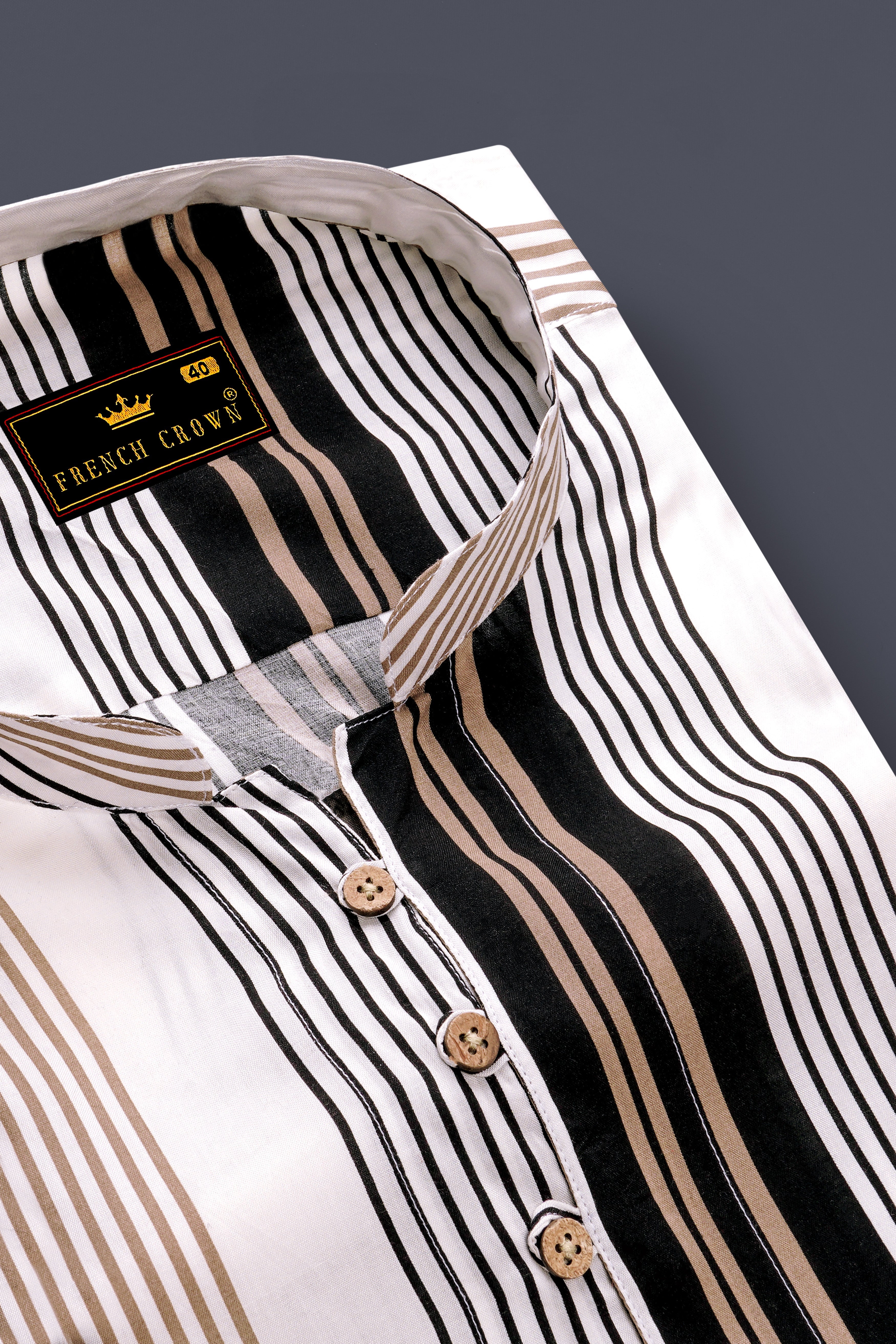 Noctalm-Almond Brown And Jade Black Striped Super Soft Tencel Casual Kurta Shirt