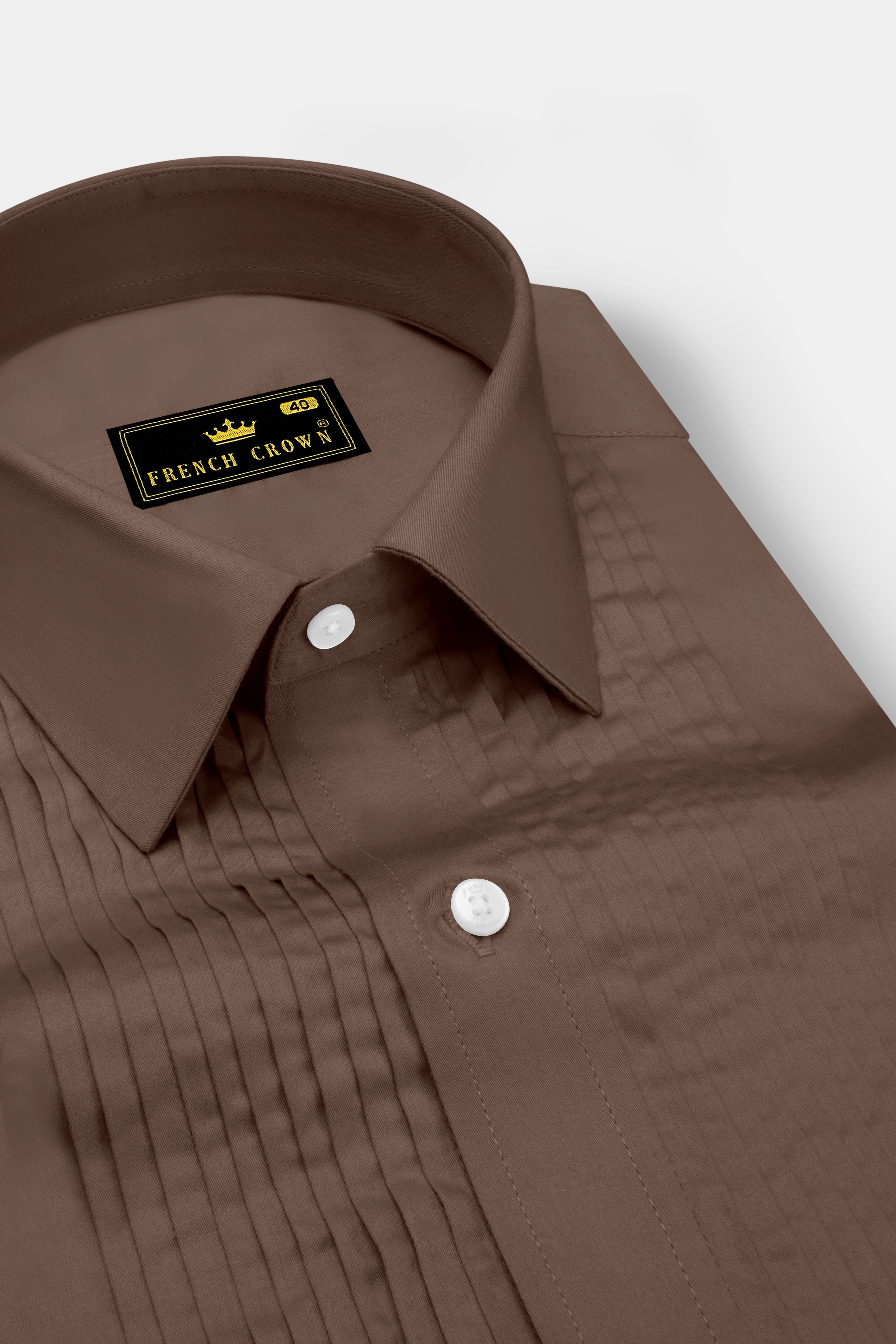Terraro Ferra Brown Subtle Sheen Super Soft Premium Cotton Tuxedo Dress Shirt