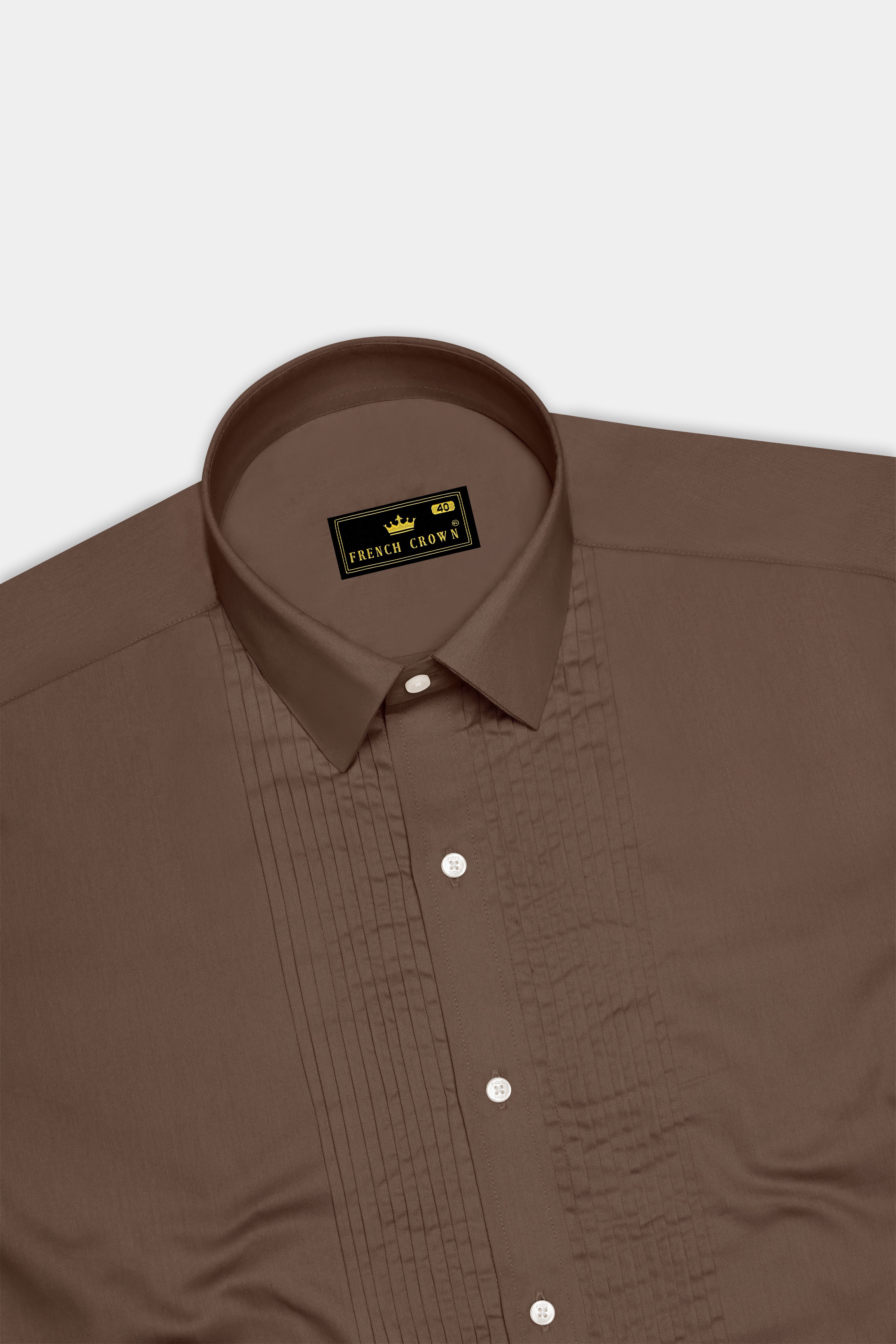 Terraro Ferra Brown Subtle Sheen Super Soft Premium Cotton Tuxedo Dress Shirt