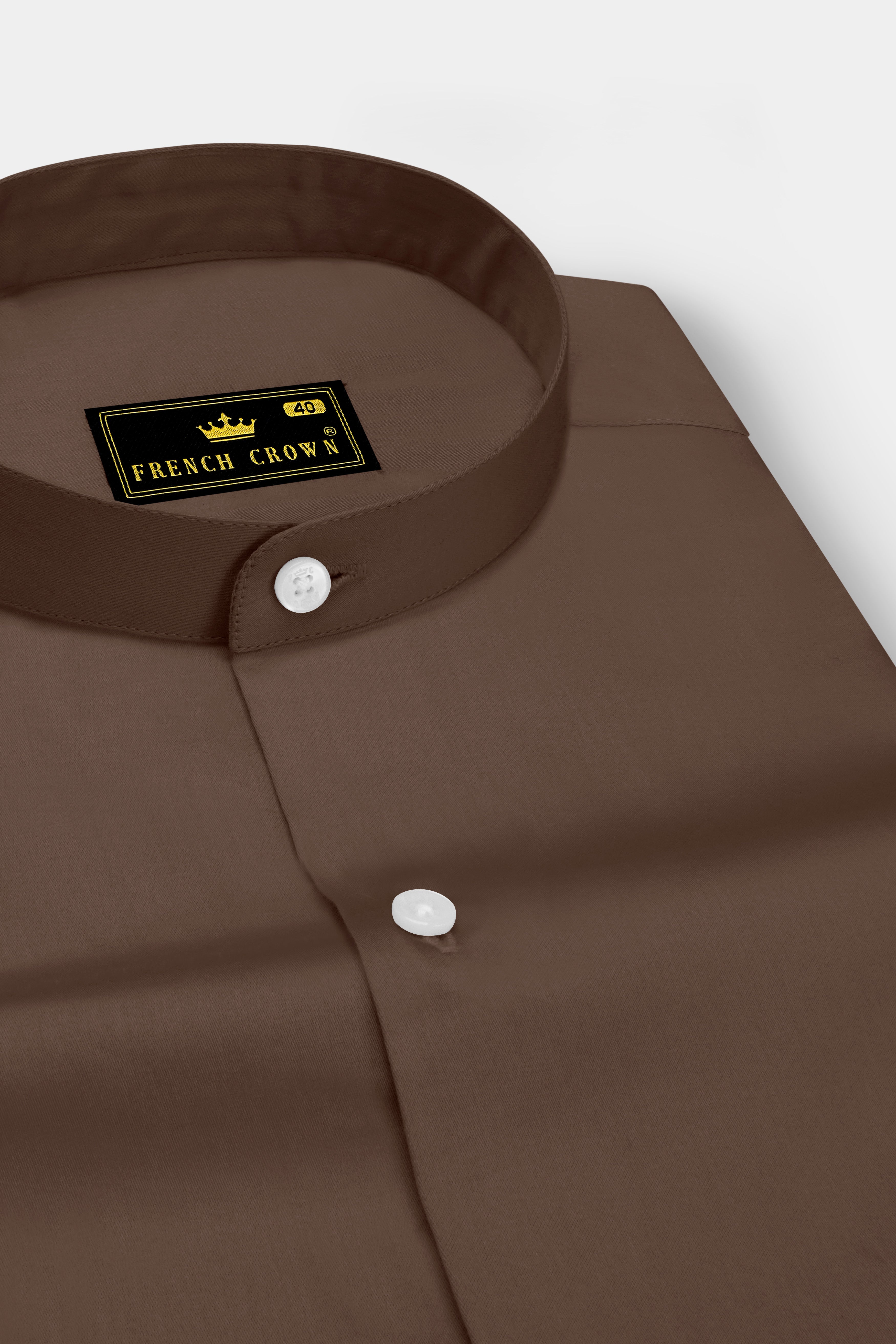 Terraro Ferra Brown Subtle Sheen Super Soft Premium Cotton Mandarin Dress Shirt