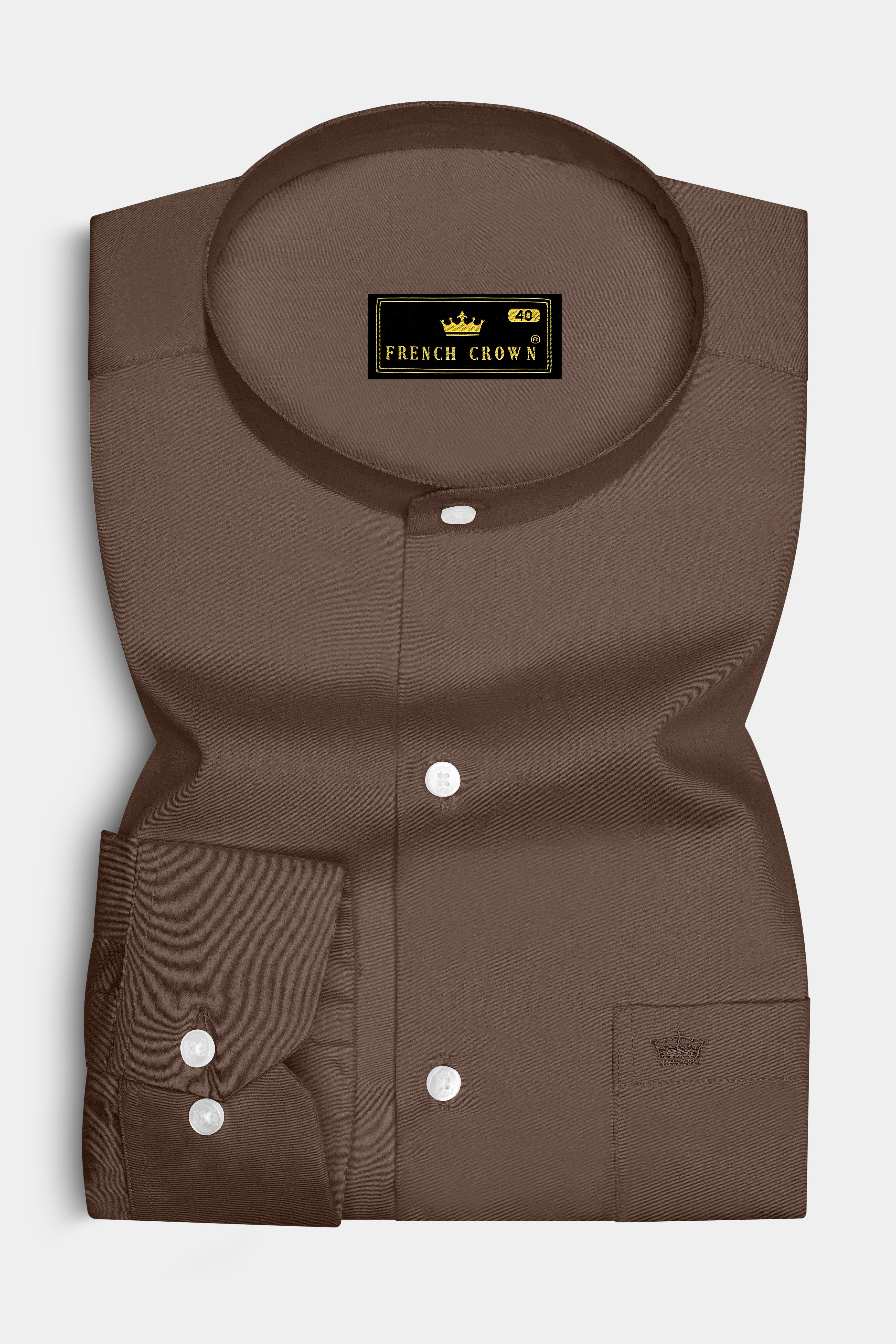 Terraro Ferra Brown Subtle Sheen Super Soft Premium Cotton Mandarin Dress Shirt