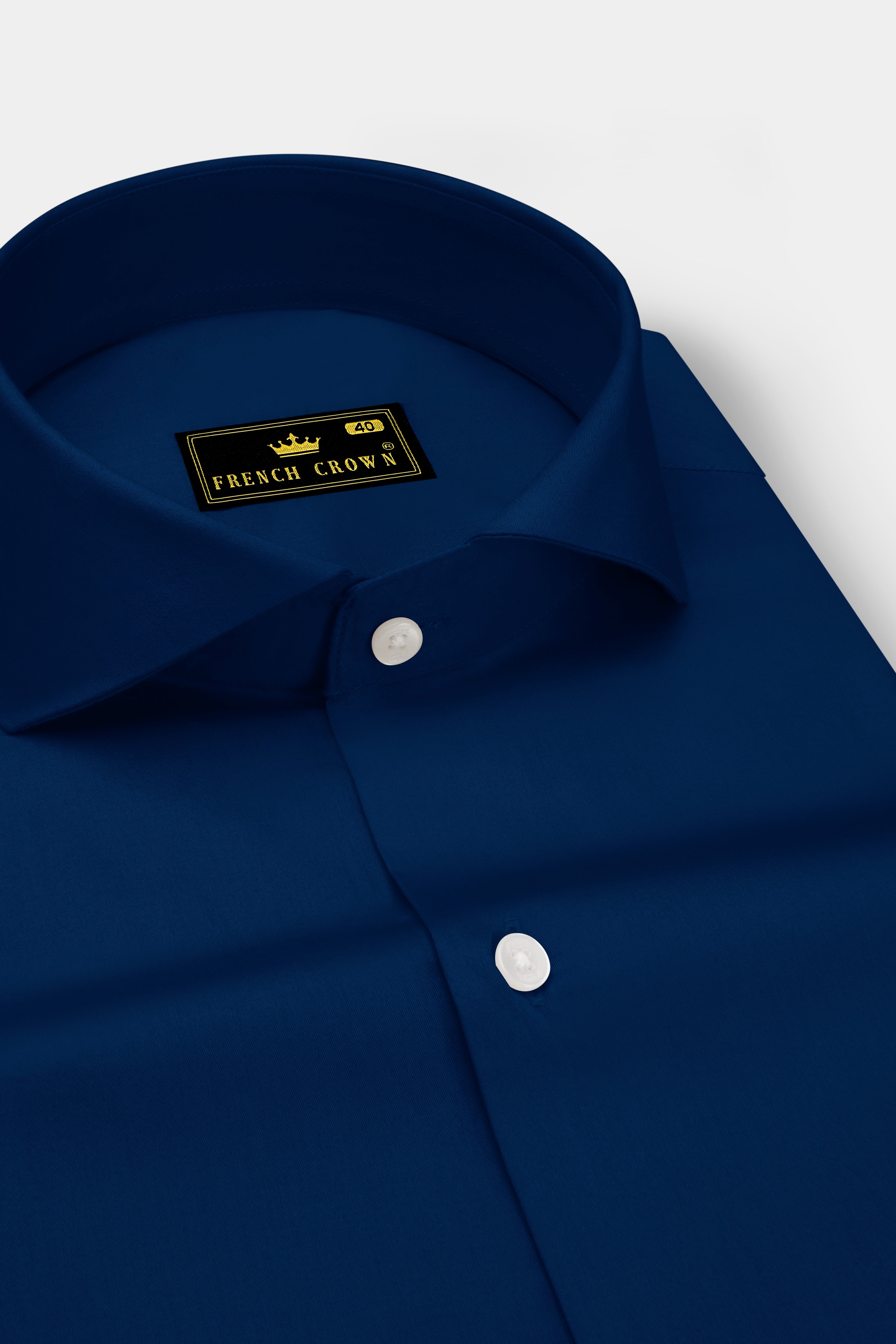Nocturo Prussian Blue Subtle Sheen Super Soft Premium Cotton Cut Away Collar Dress Shirt