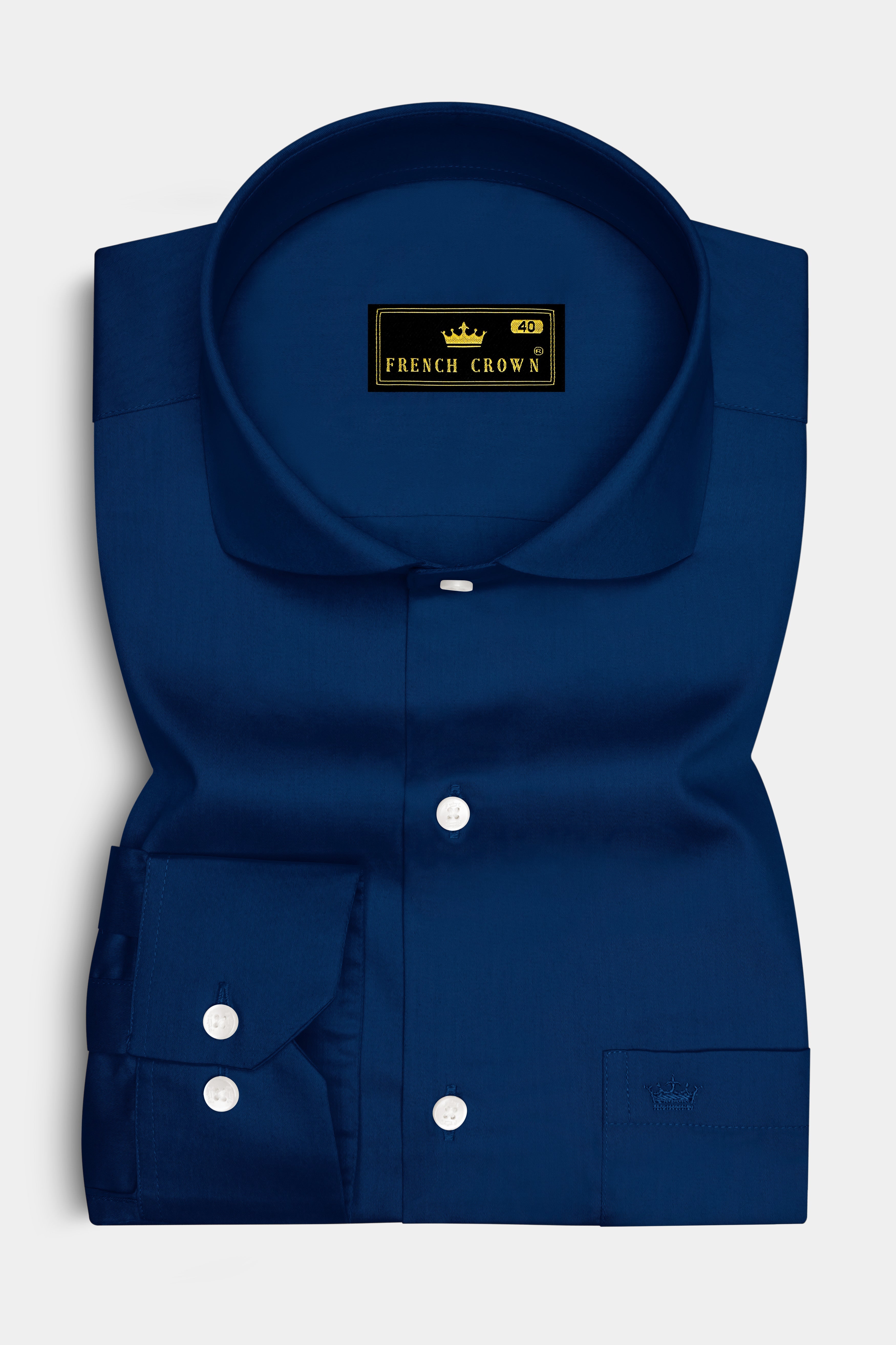 Nocturo Prussian Blue Subtle Sheen Super Soft Premium Cotton Cut Away Collar Dress Shirt