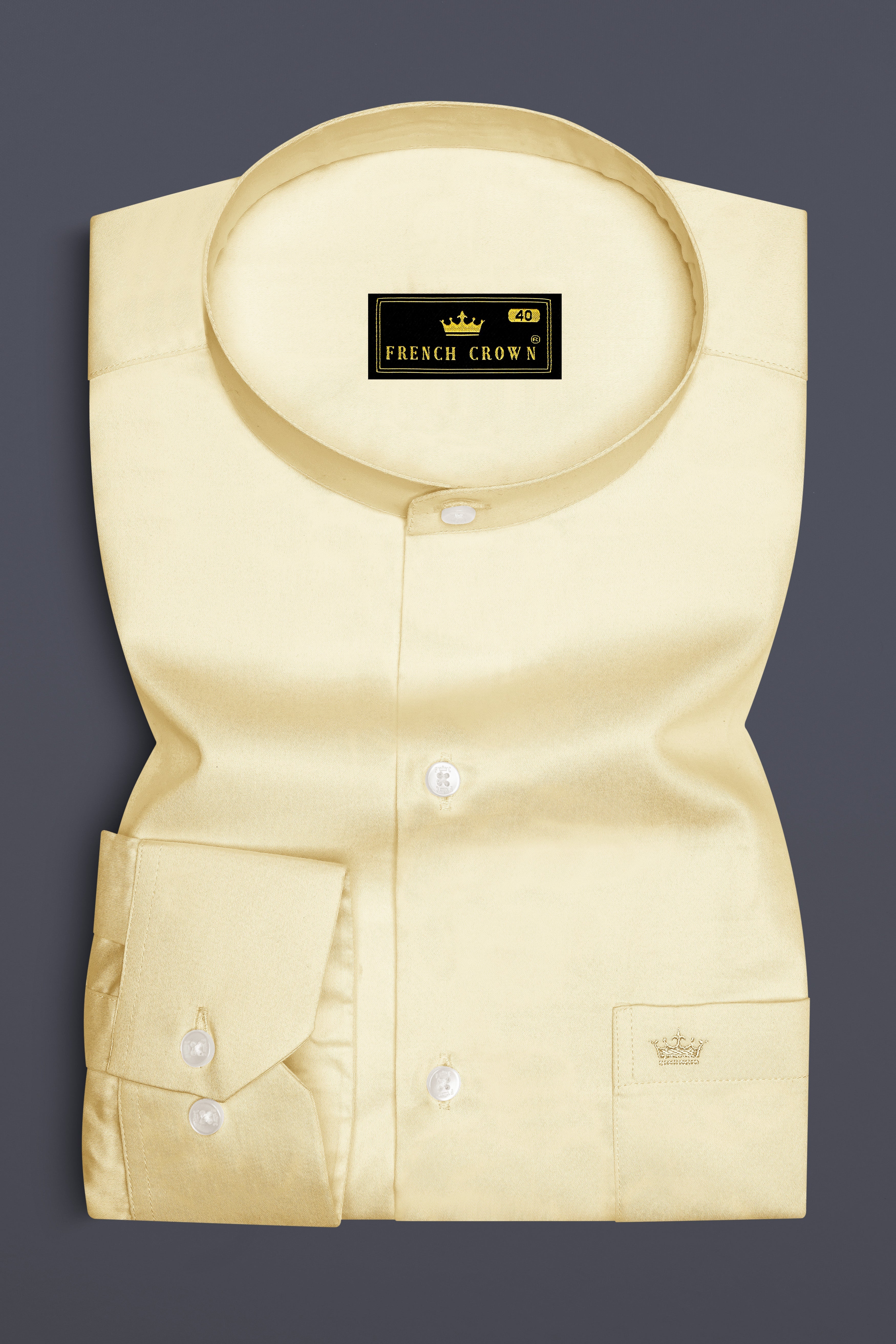 Ivoro Almond Cream Subtle Sheen Super Soft Premium Cotton Mandarin Dress Shirt