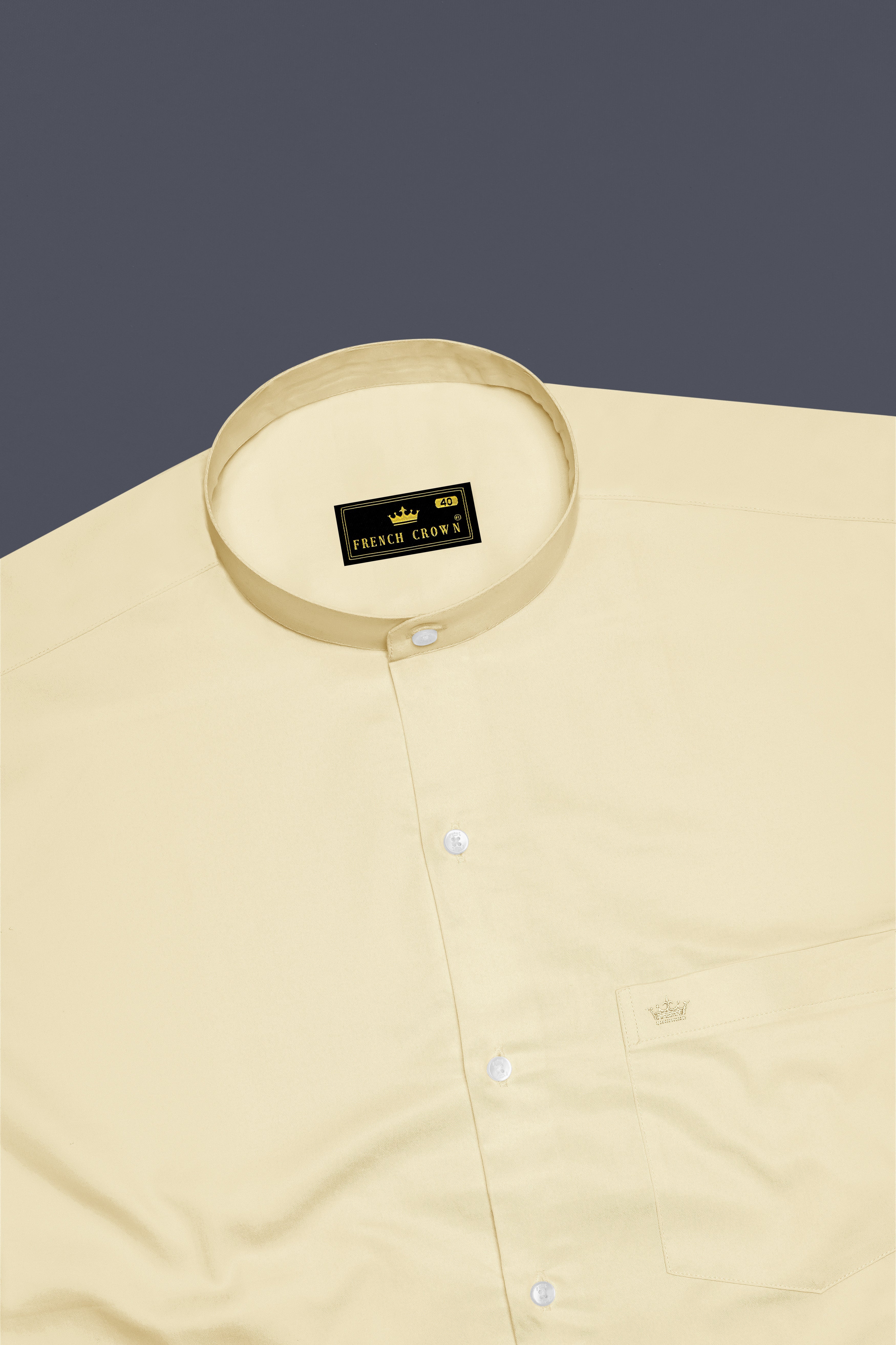 Ivoro Almond Cream Subtle Sheen Super Soft Premium Cotton Mandarin Dress Shirt