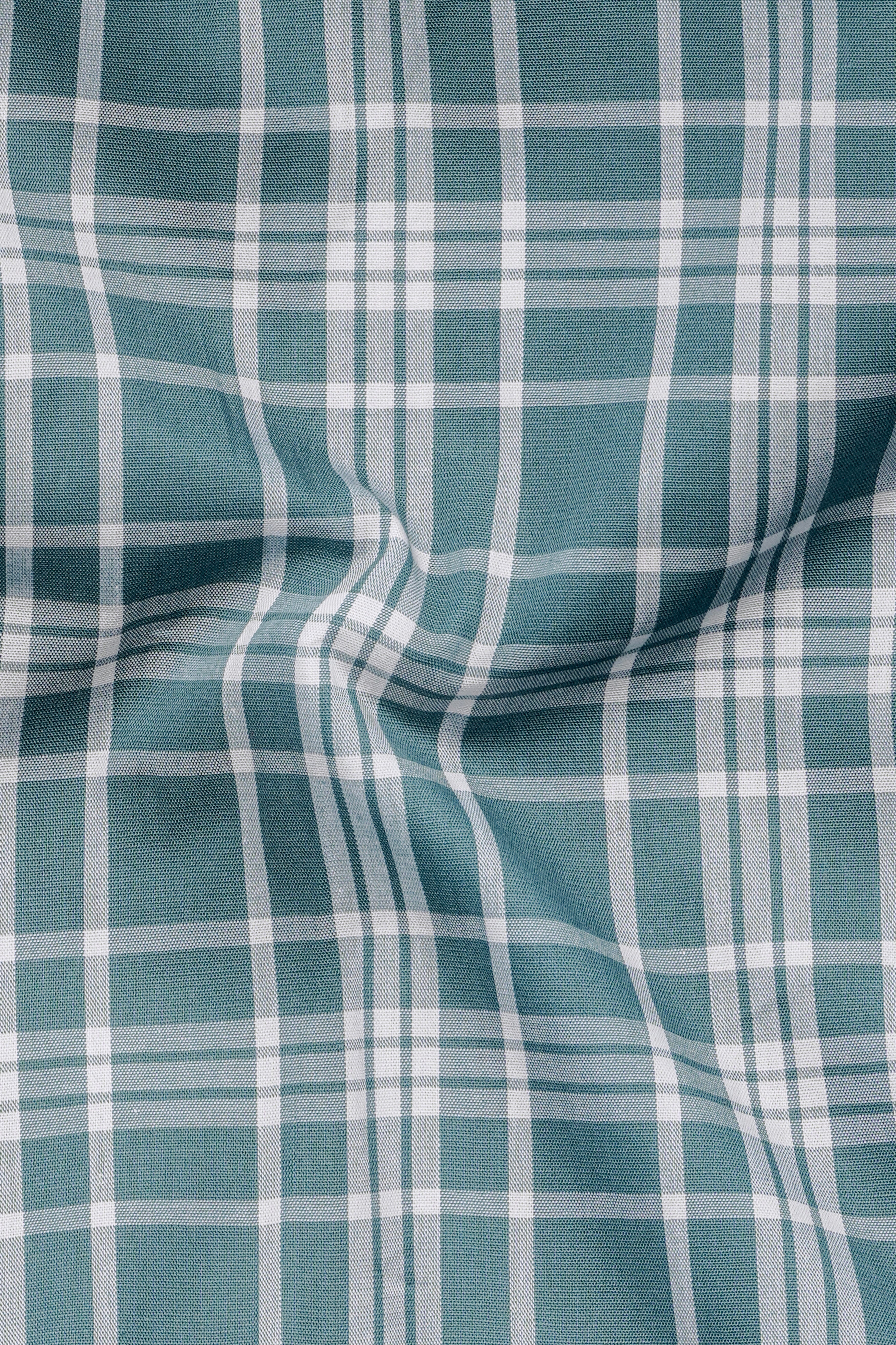 Regalis Bismark Green And Bright White Plaid Super Soft Premium Cotton Semi Formal Shirt