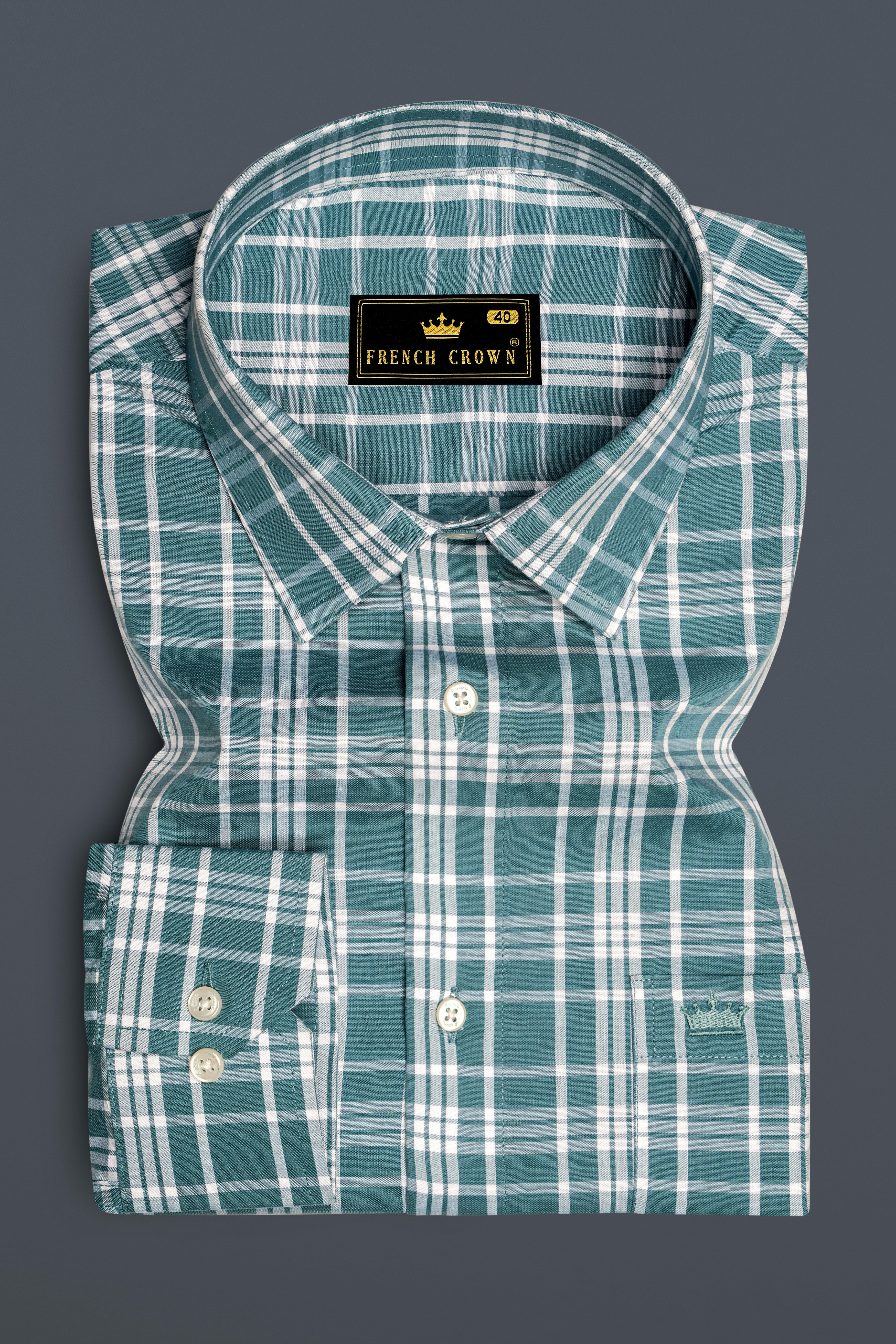 Regalis Bismark Green And Bright White Plaid Super Soft Premium Cotton Semi Formal Shirt