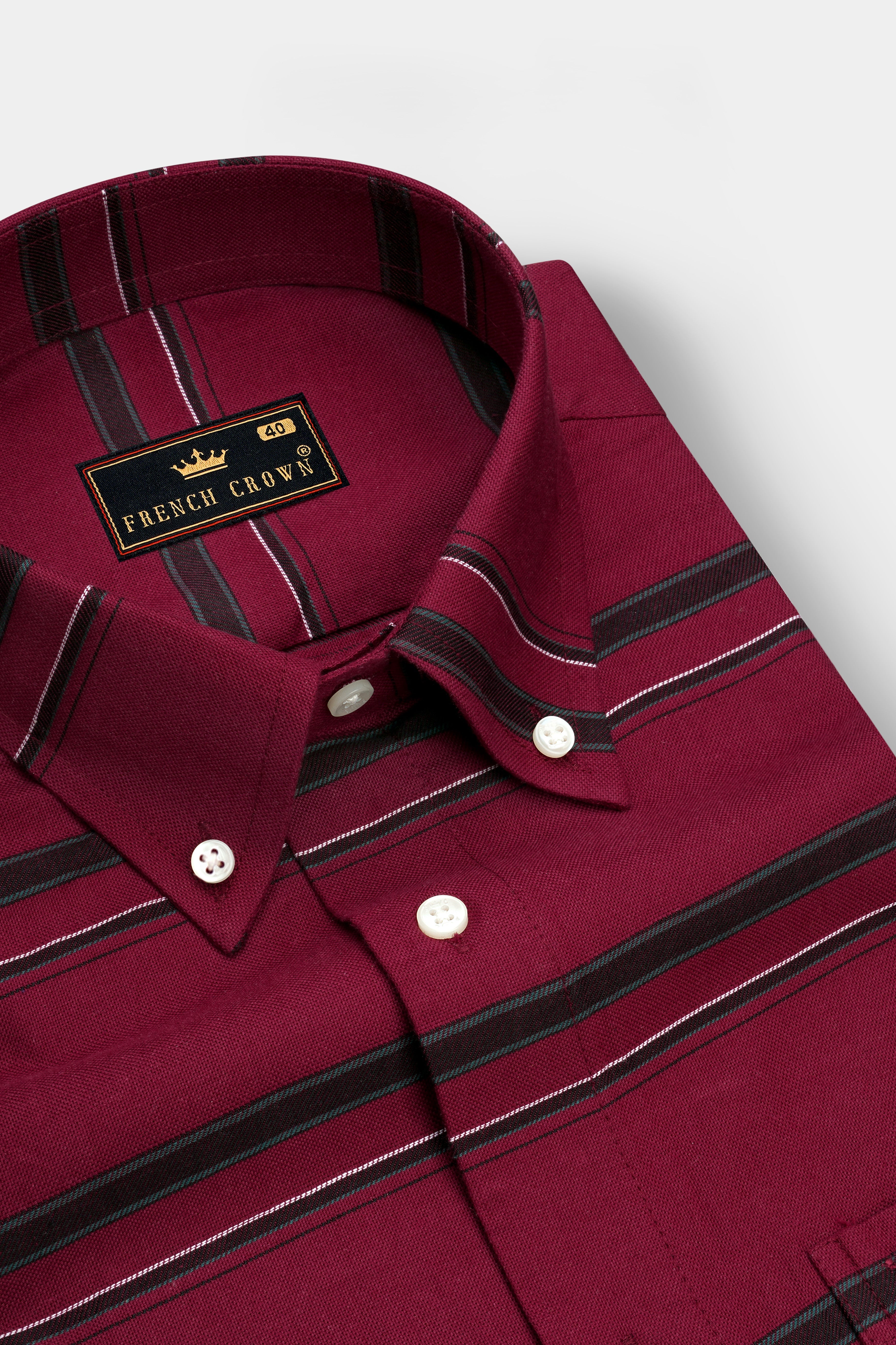 Brunoro Moccaccino Maroon Striped Oxford Premium Cotton Casual Shirt