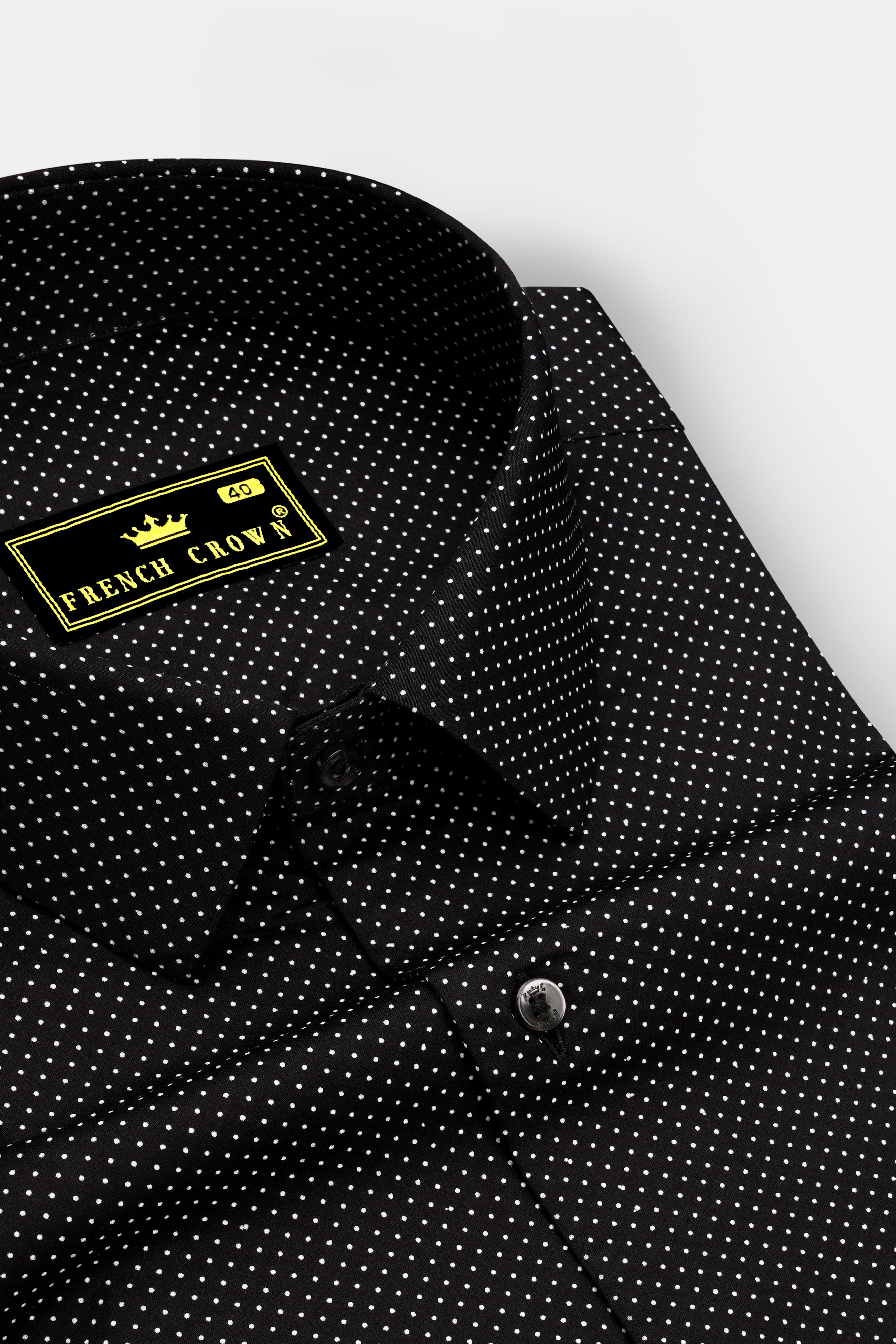 Nerovoro Jade Black And Bright White Micro Dotted Printed Subtle Sheen Super Soft Premium Cotton Dress Shirt
