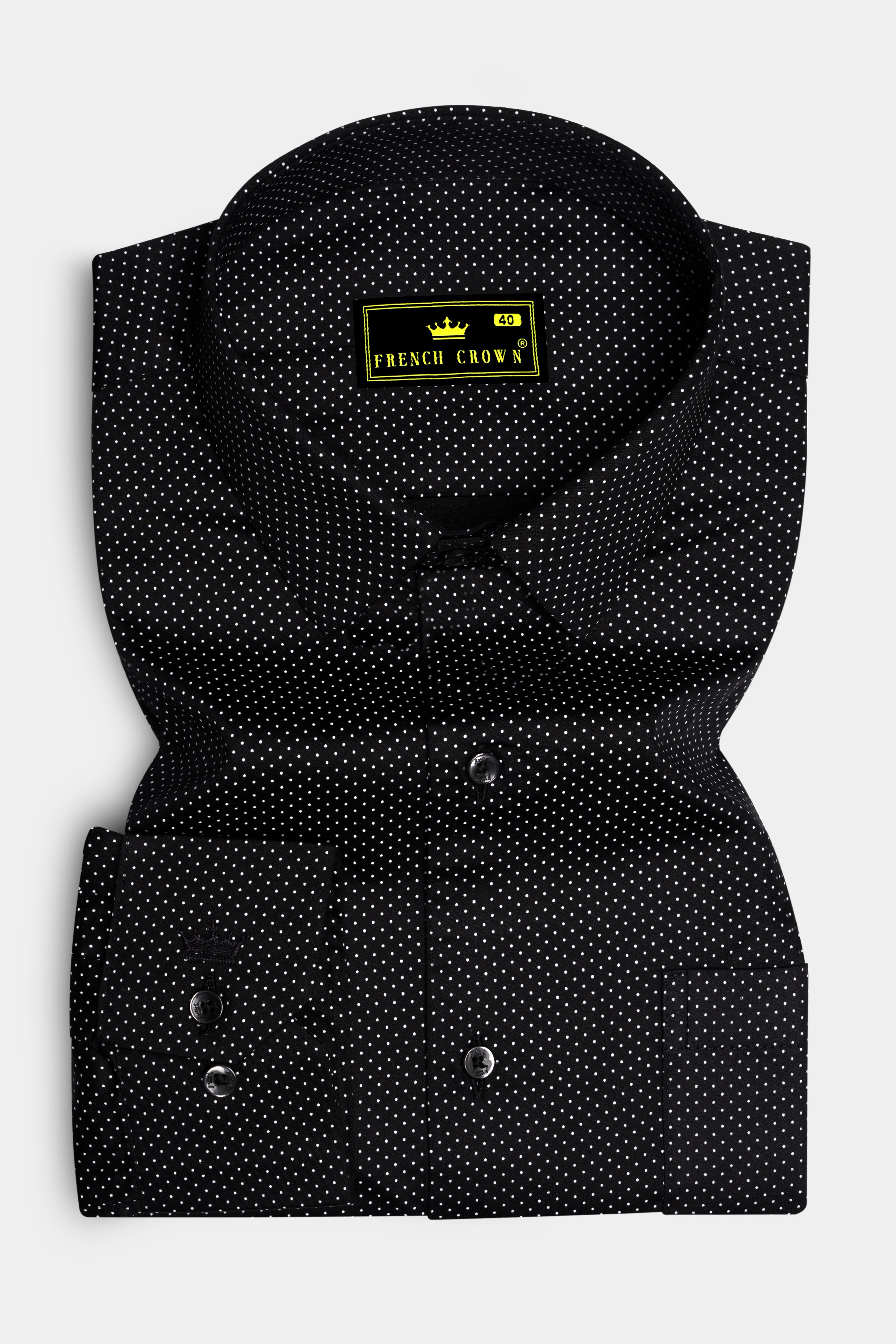 Nerovoro Jade Black And Bright White Micro Dotted Printed Subtle Sheen Super Soft Premium Cotton Dress Shirt