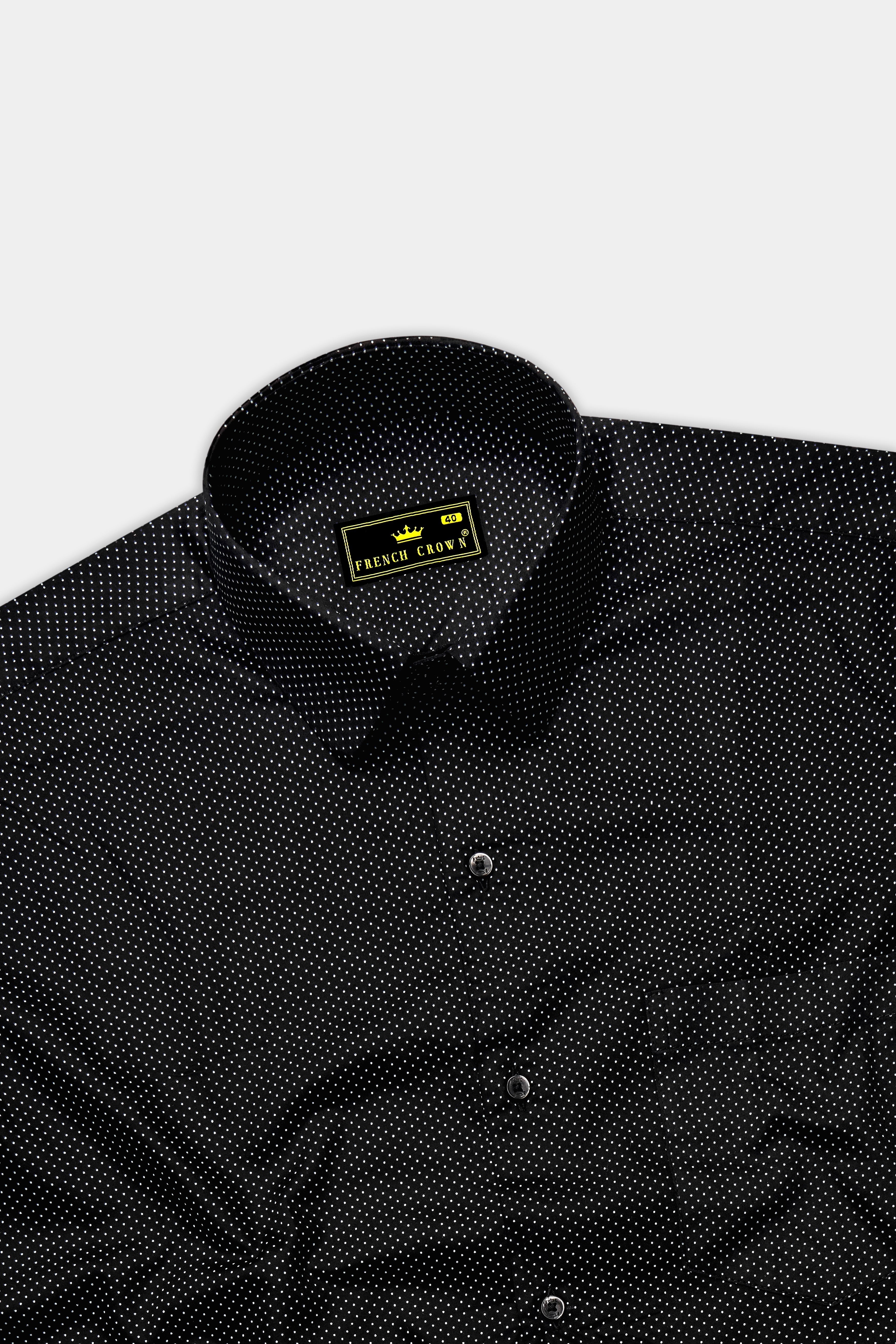 Nerovoro Jade Black And Bright White Micro Dotted Printed Subtle Sheen Super Soft Premium Cotton Dress Shirt