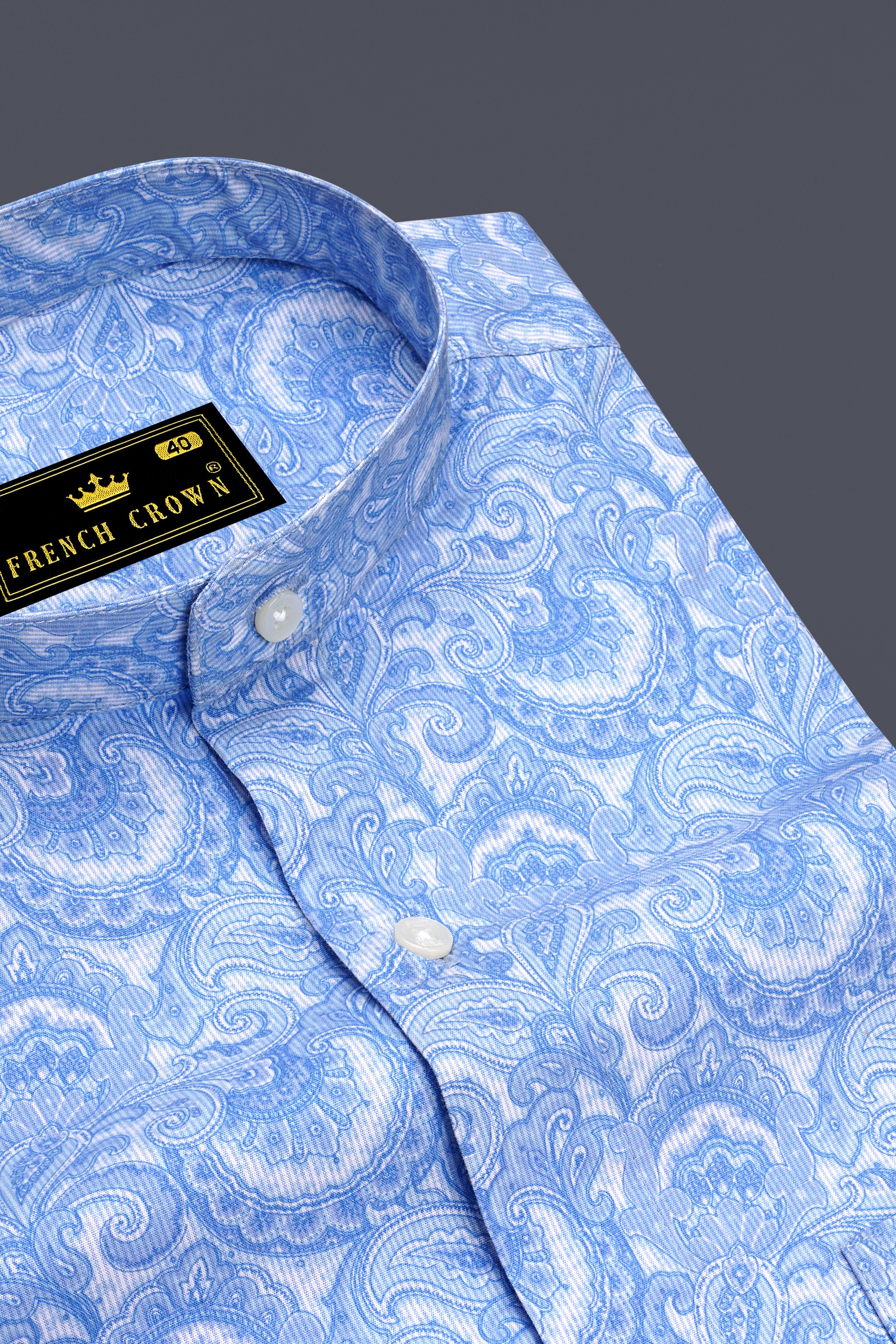 Azurique Crystal Blue Floral Paisley printed Super Soft Premium Cotton Stretchable Casual Shirt