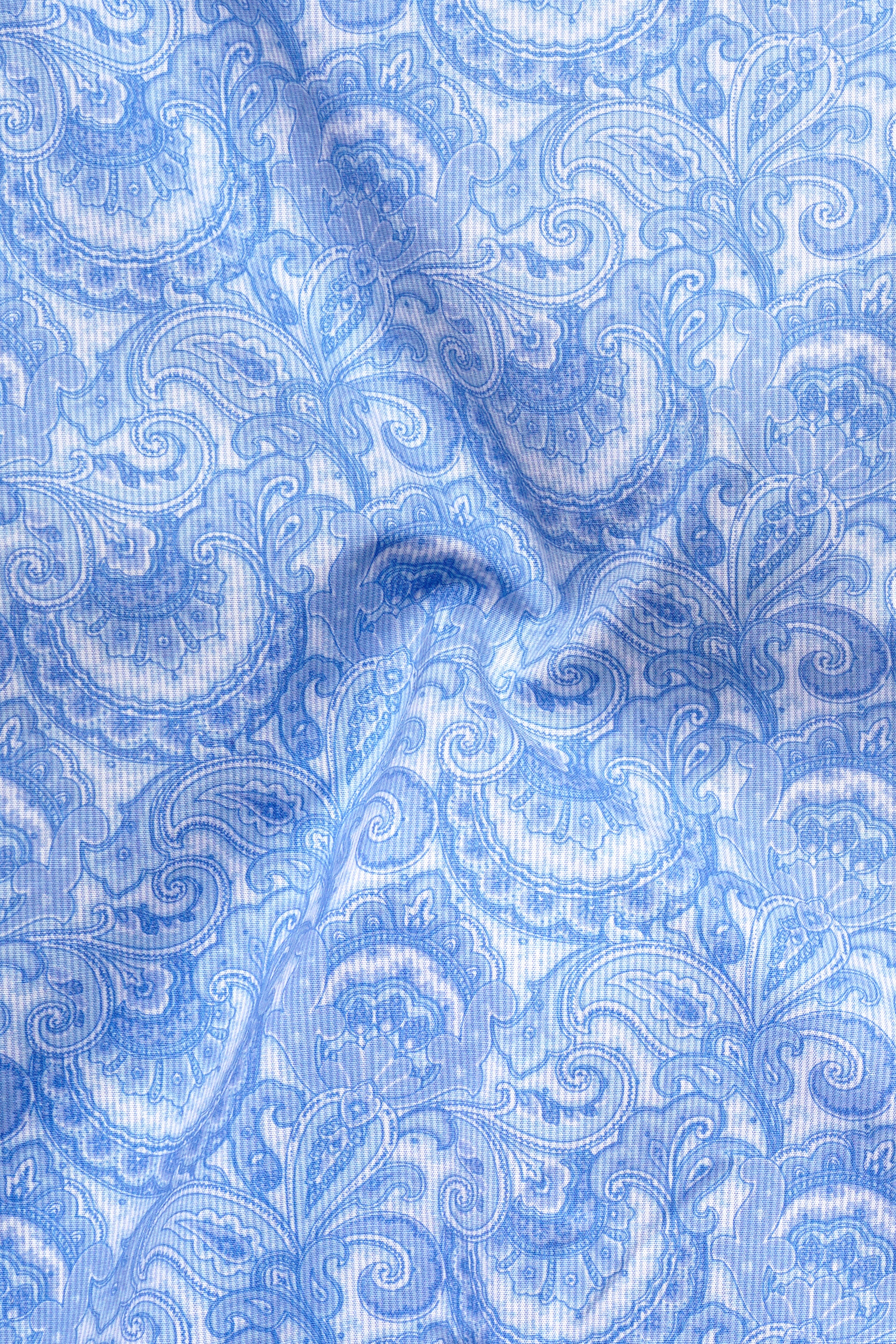 Azurique Crystal Blue Floral Paisley printed Super Soft Premium Cotton Stretchable Casual Shirt