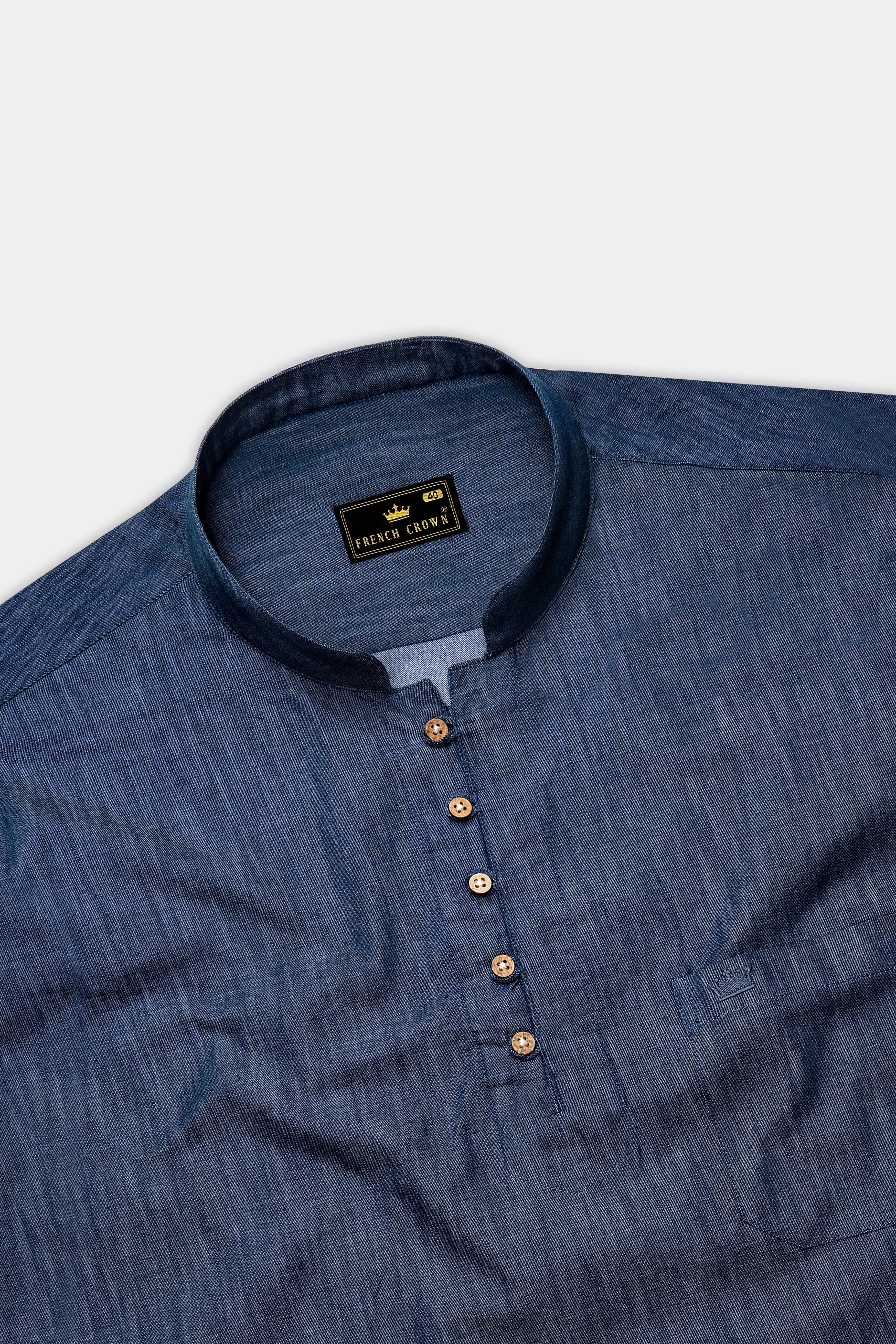 Ventoro Pickled Blue Textured Denim Super Soft Premium Cotton Casual Kurta Shirt