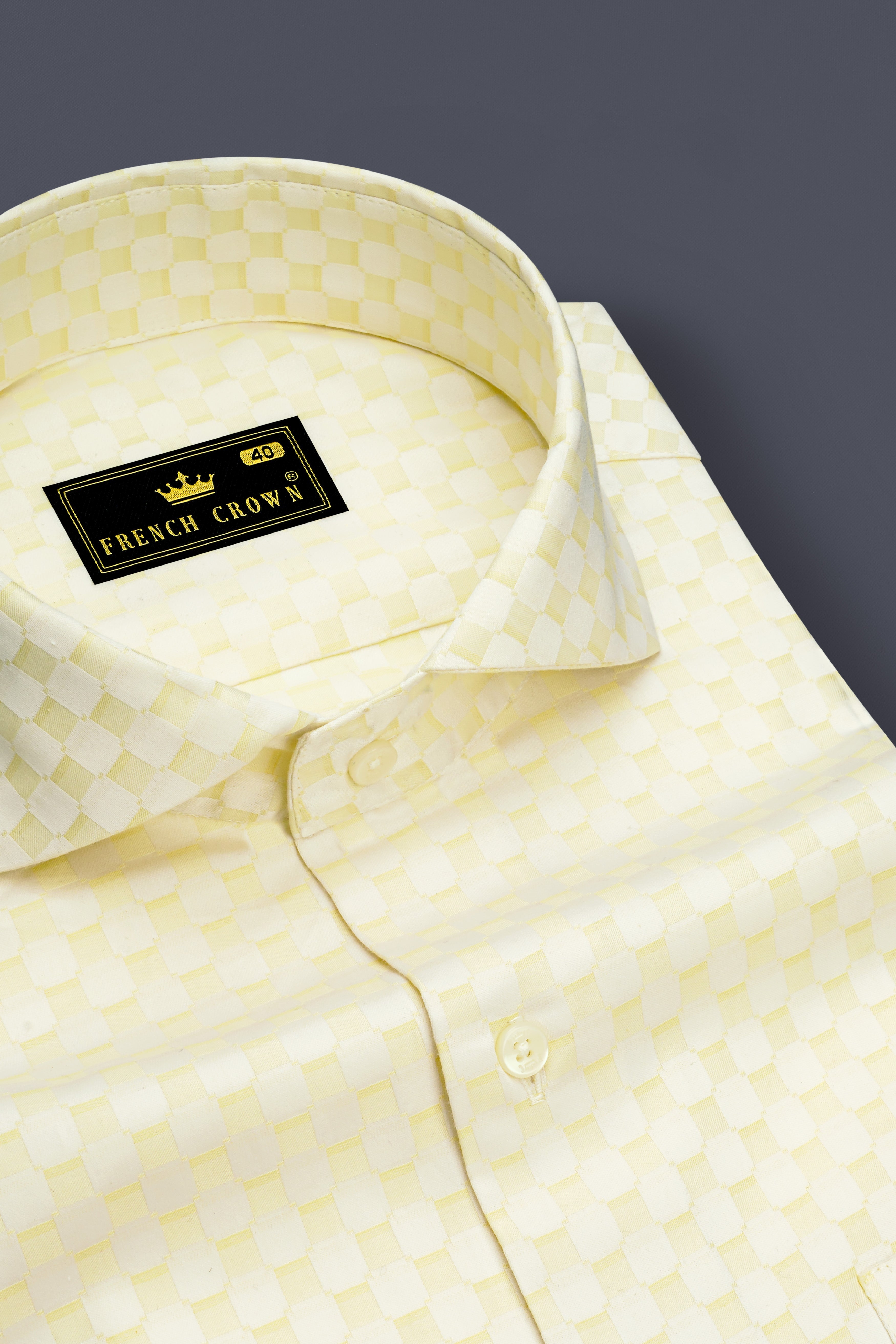 Aureno Raffia Yellow Jacquard Textured Premium Cotton Dress Shirt