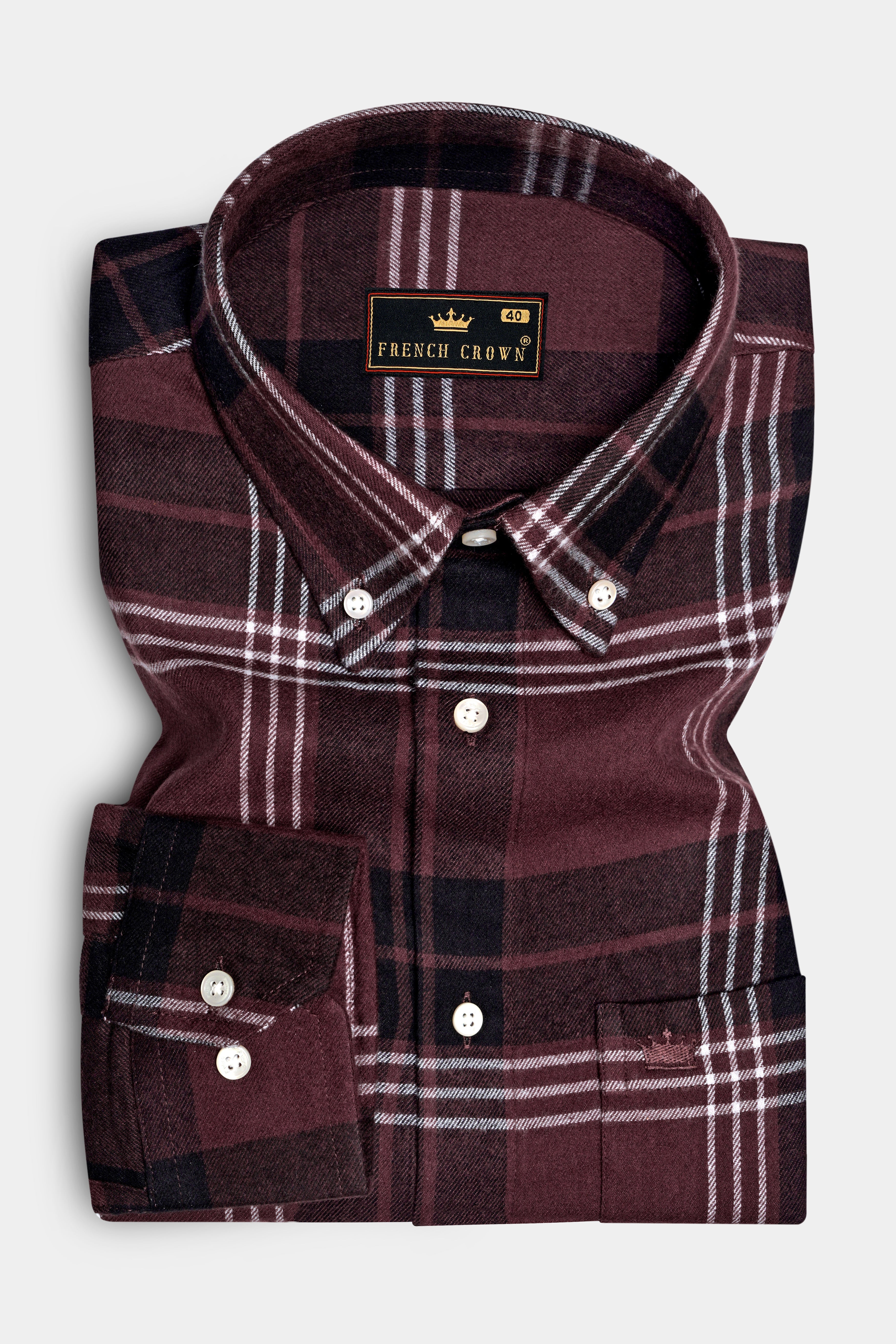 Umbero Crater Brown Plaid Flannel Premium Cotton Casual Shirt