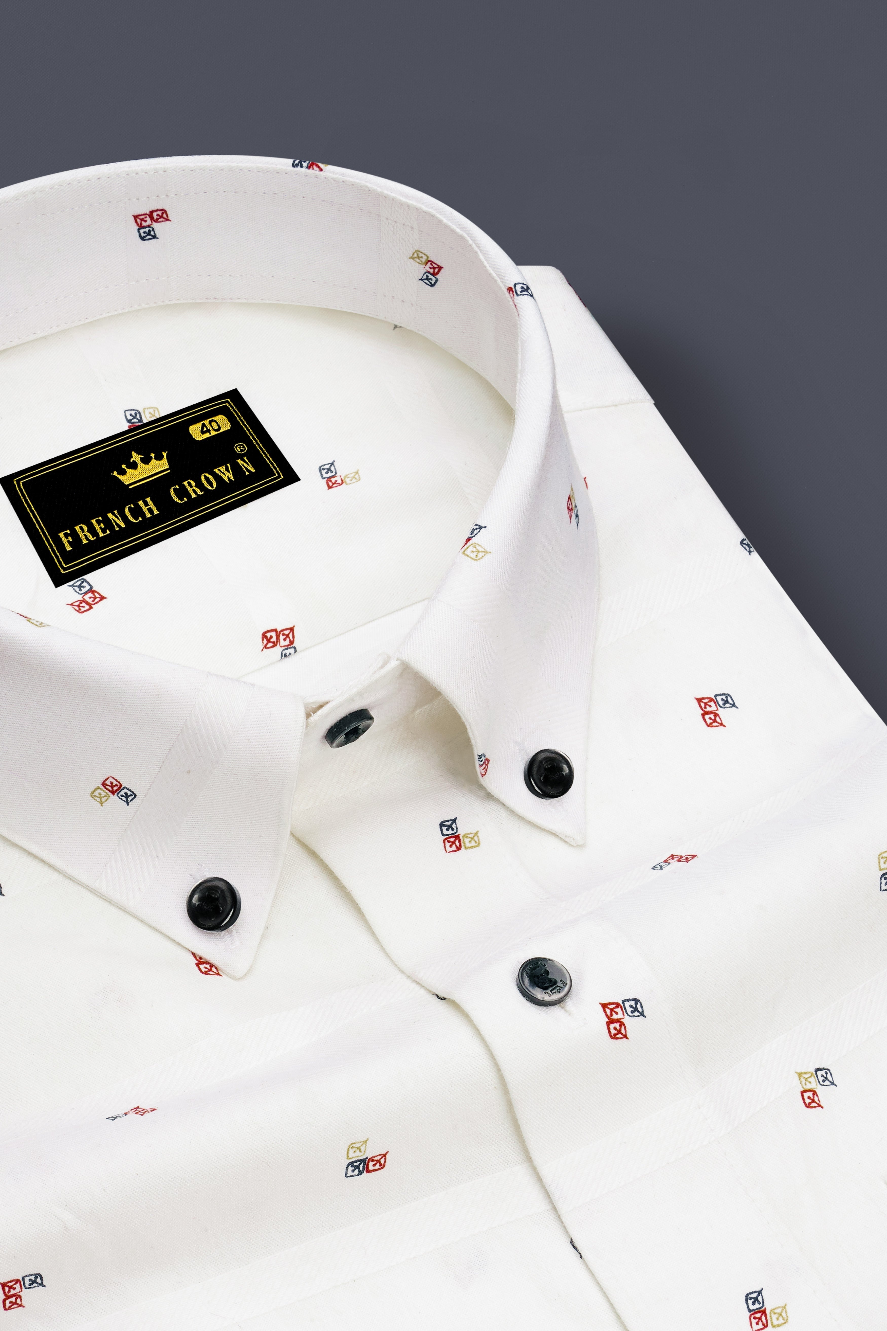 Lumoro Bright White Printed Dobby Premium Giza Cotton Dress Shirt