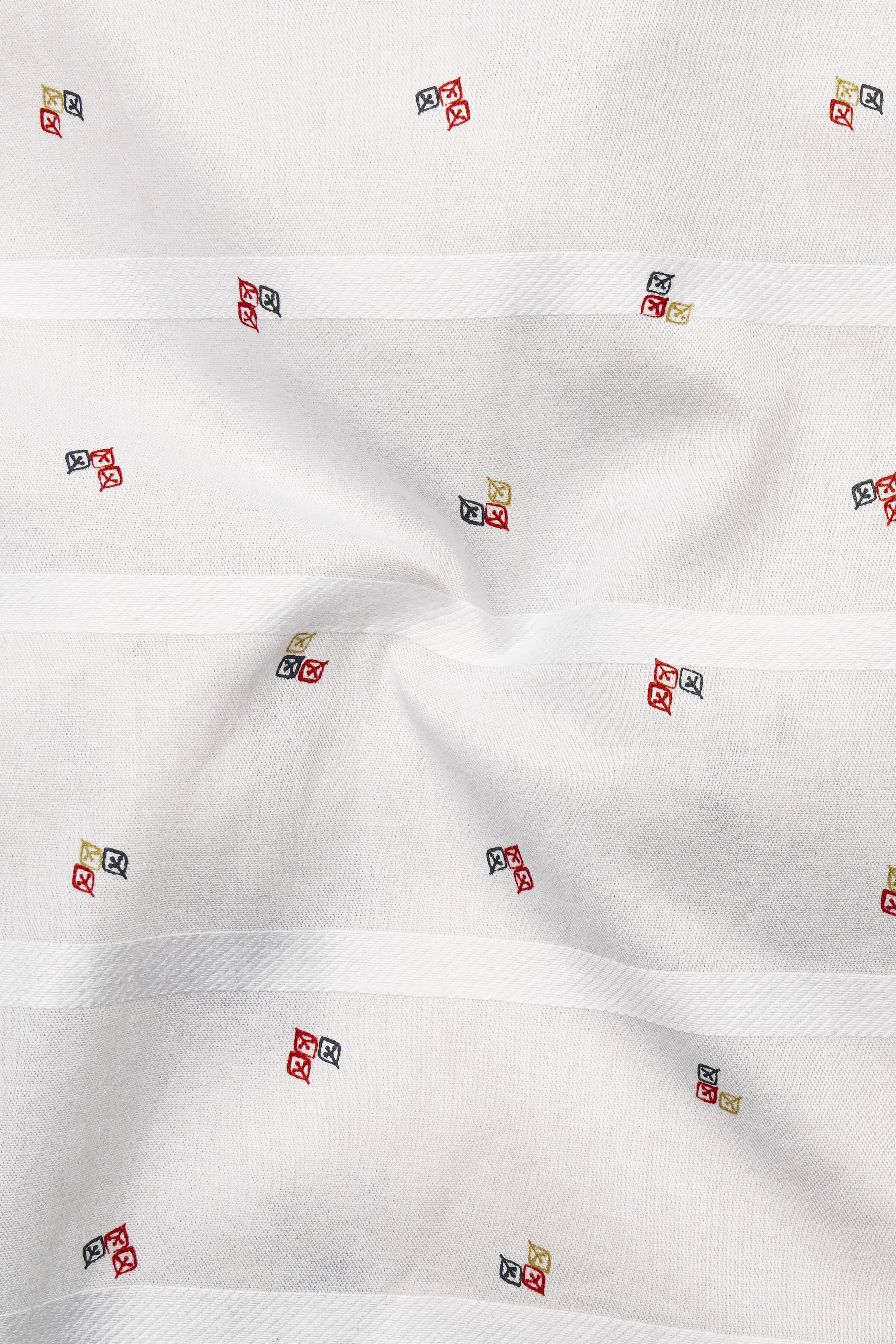 Lumoro Bright White Printed Dobby Premium Giza Cotton Dress Shirt