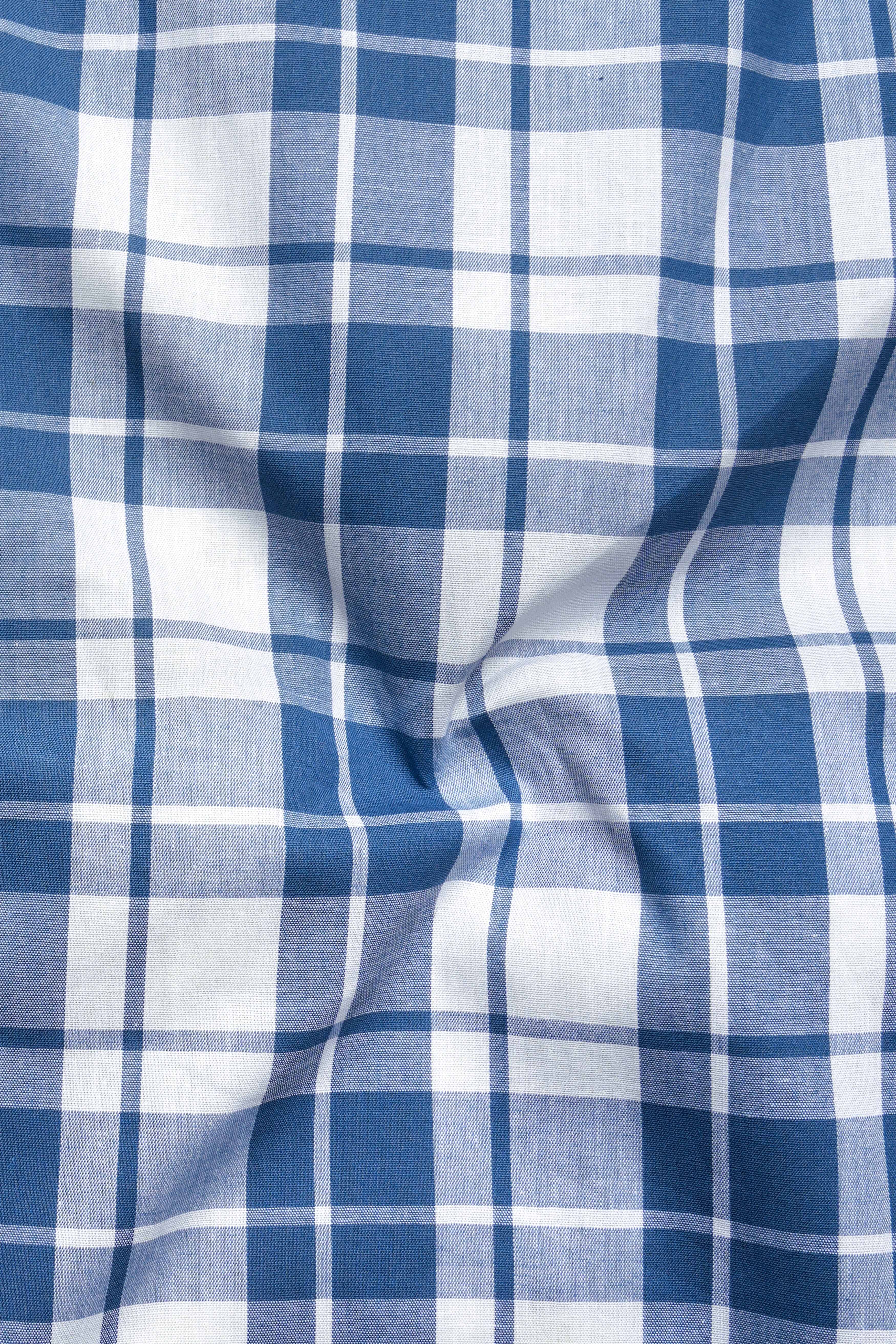 Azurino Chambray Blue And Bright White Plaid Chambray Premium Cotton Casual Shirt